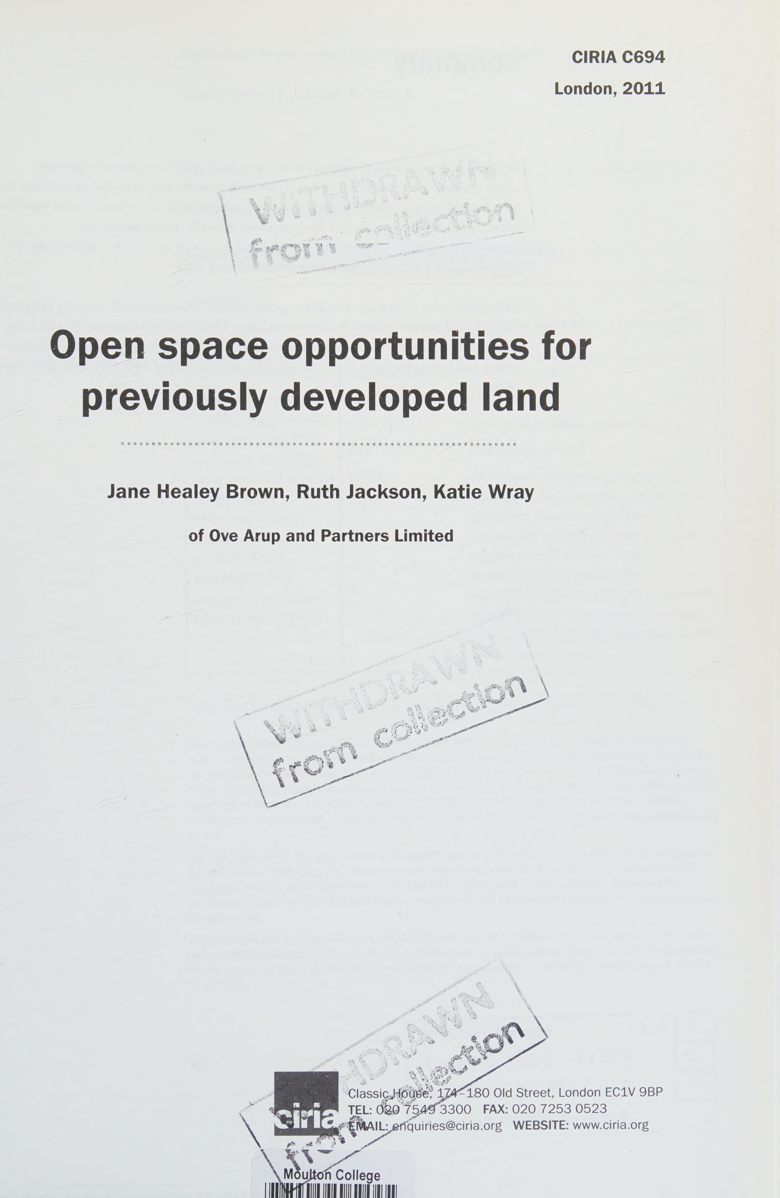Open Space Opportunities for Previously Developed Land