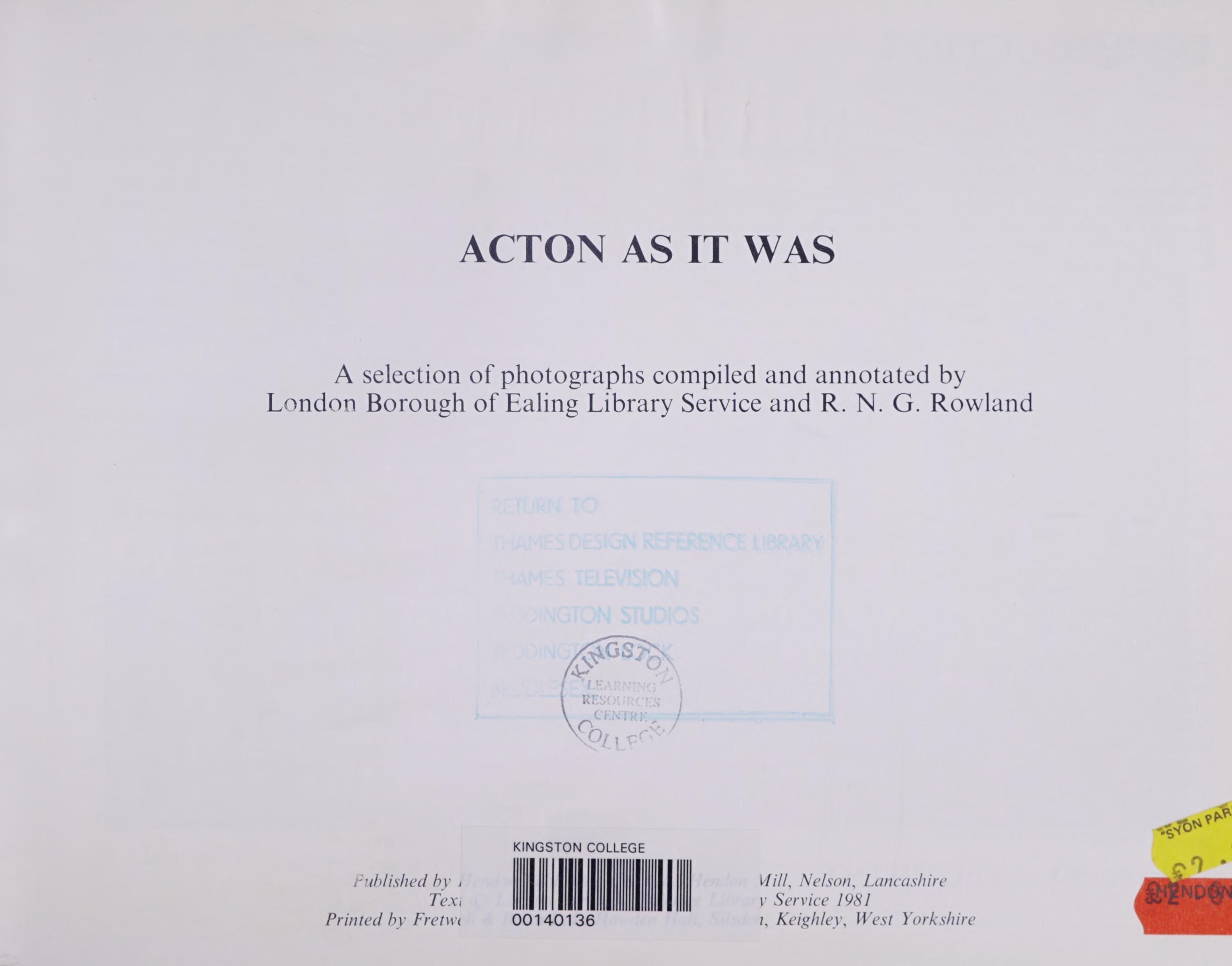 Acton as It Was