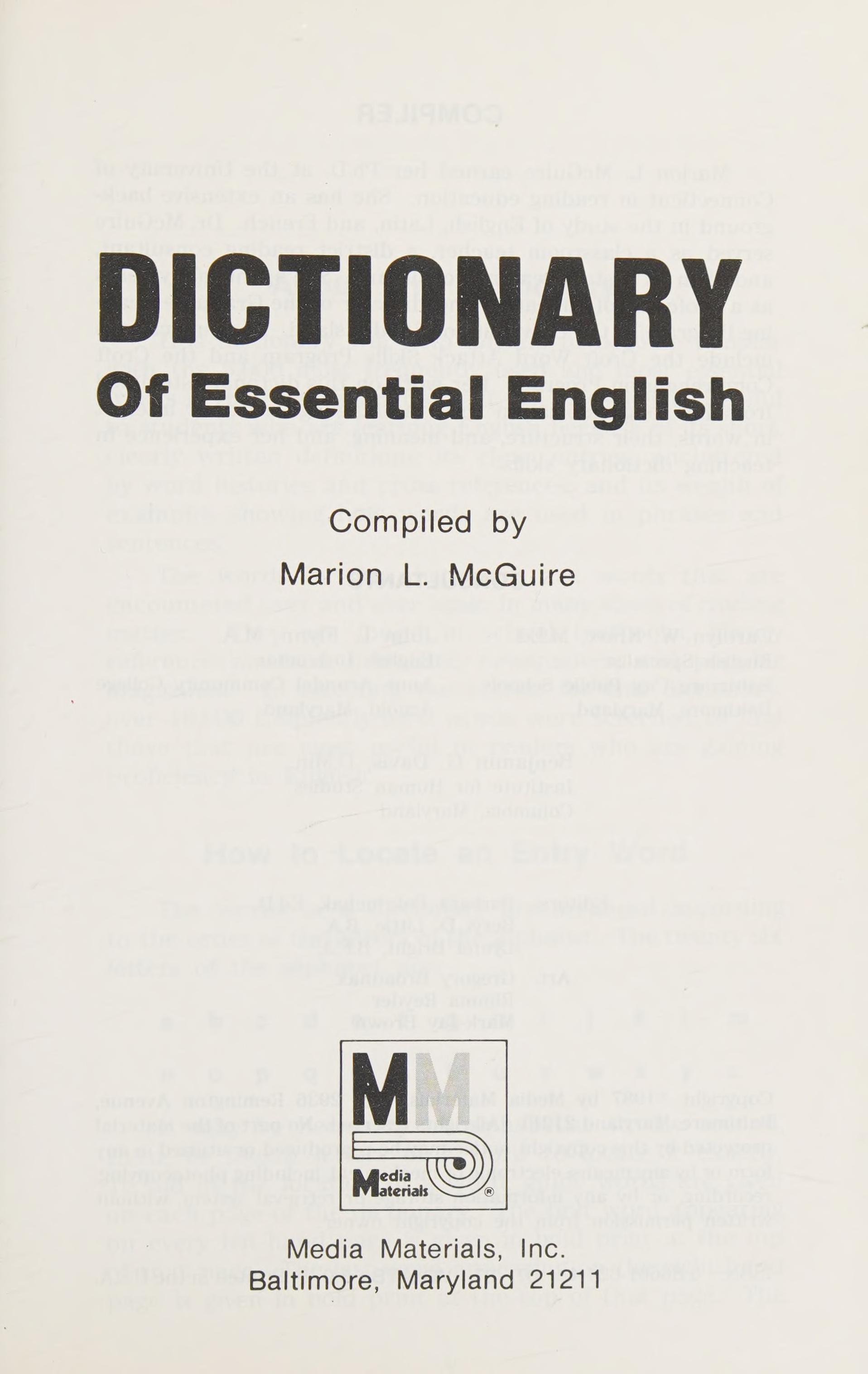 Dictionary Of Essential English