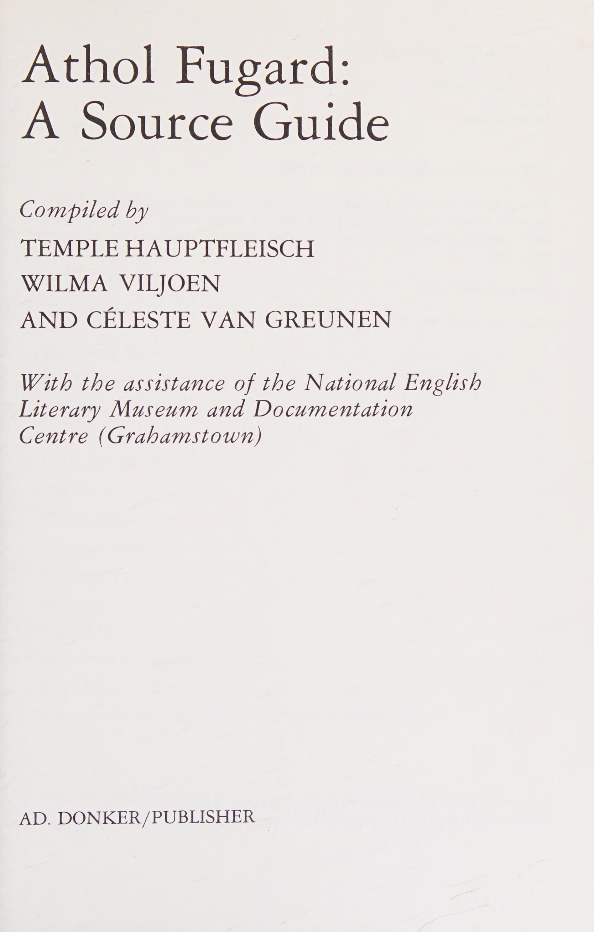 Athol Fugard, a Source Guide