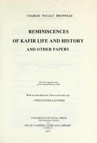 Reminiscences of Kafir Life and History and Other Papers