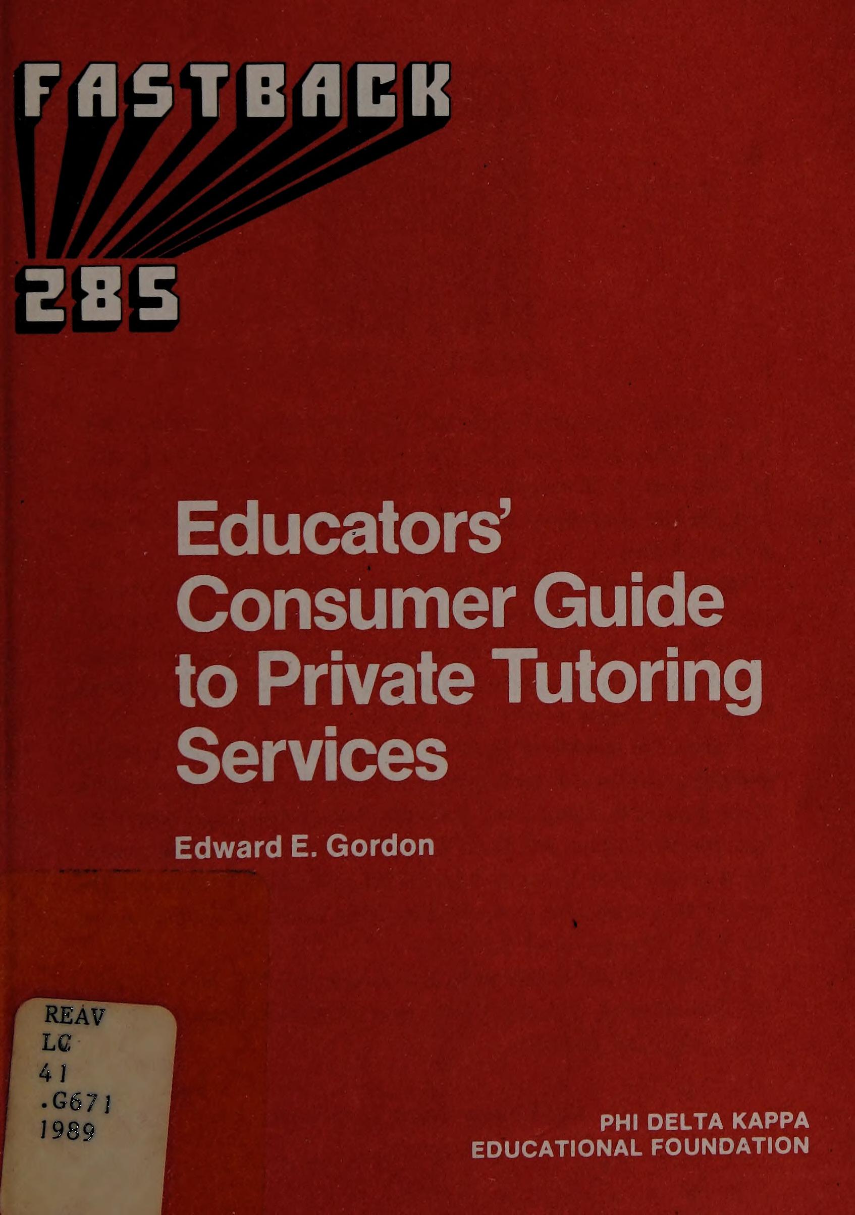 Educators' Consumer Guide to Private Tutoring Services