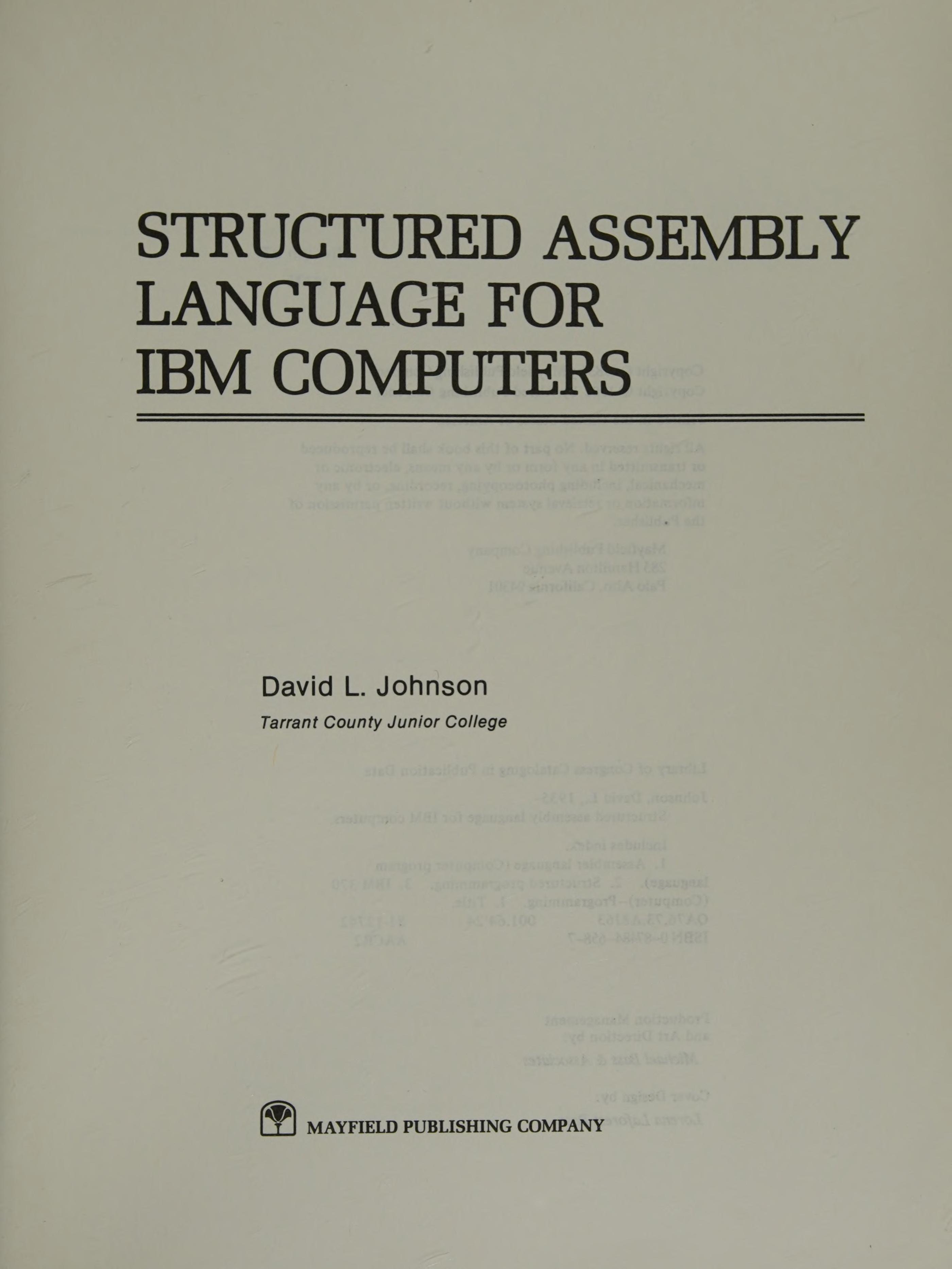 Structured Assembly Language for Ibm Computers
