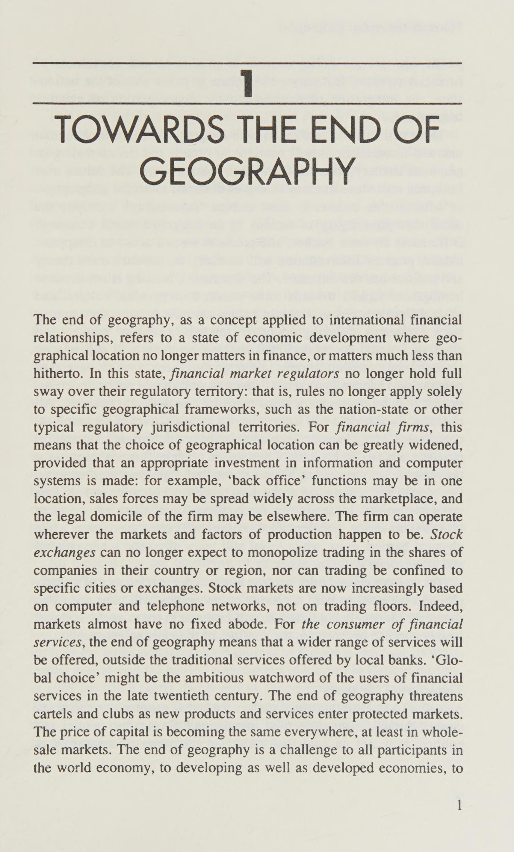 Global Financial Integration: The End Of Geography