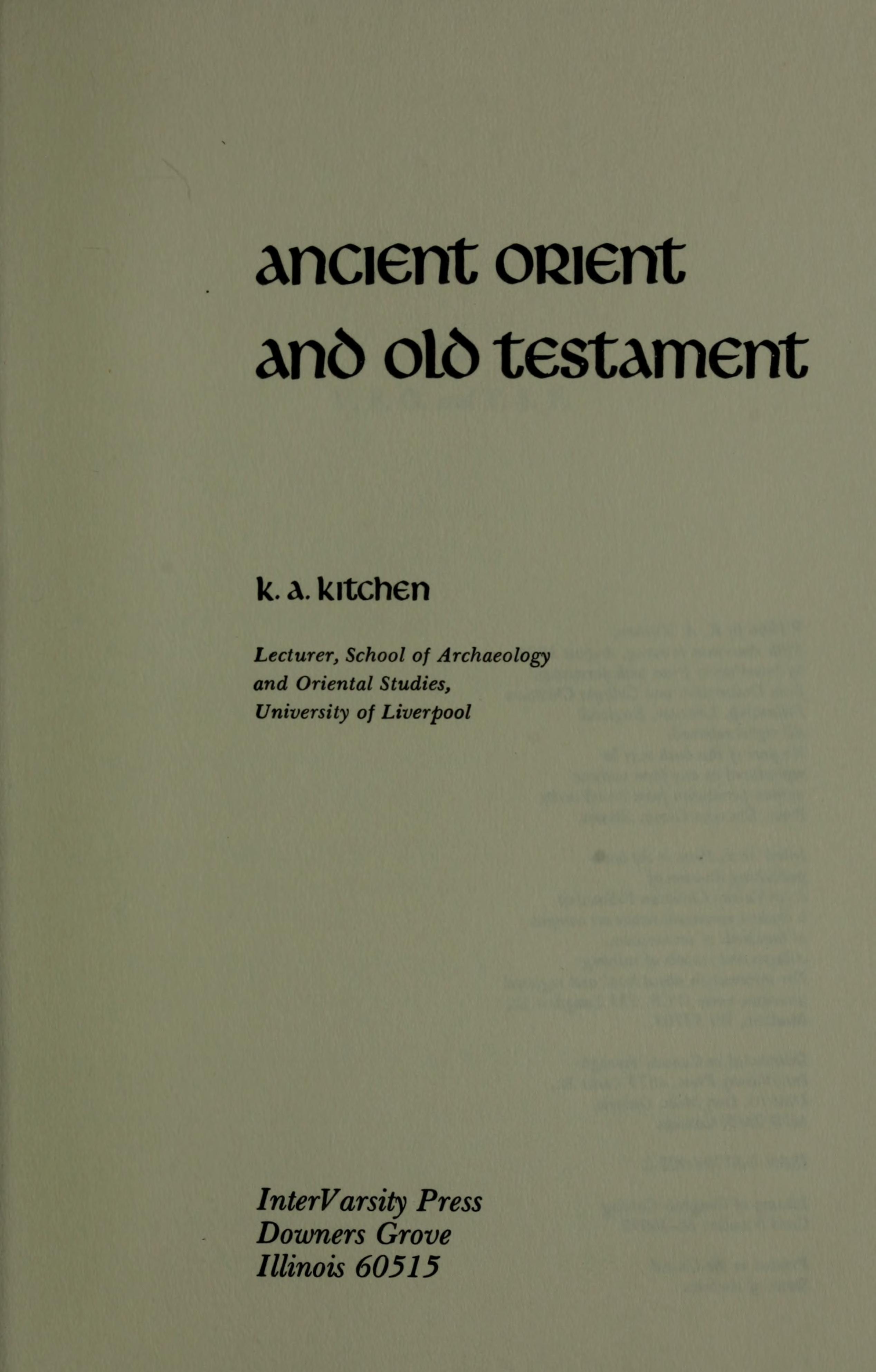 Ancient Orient and Old Testament