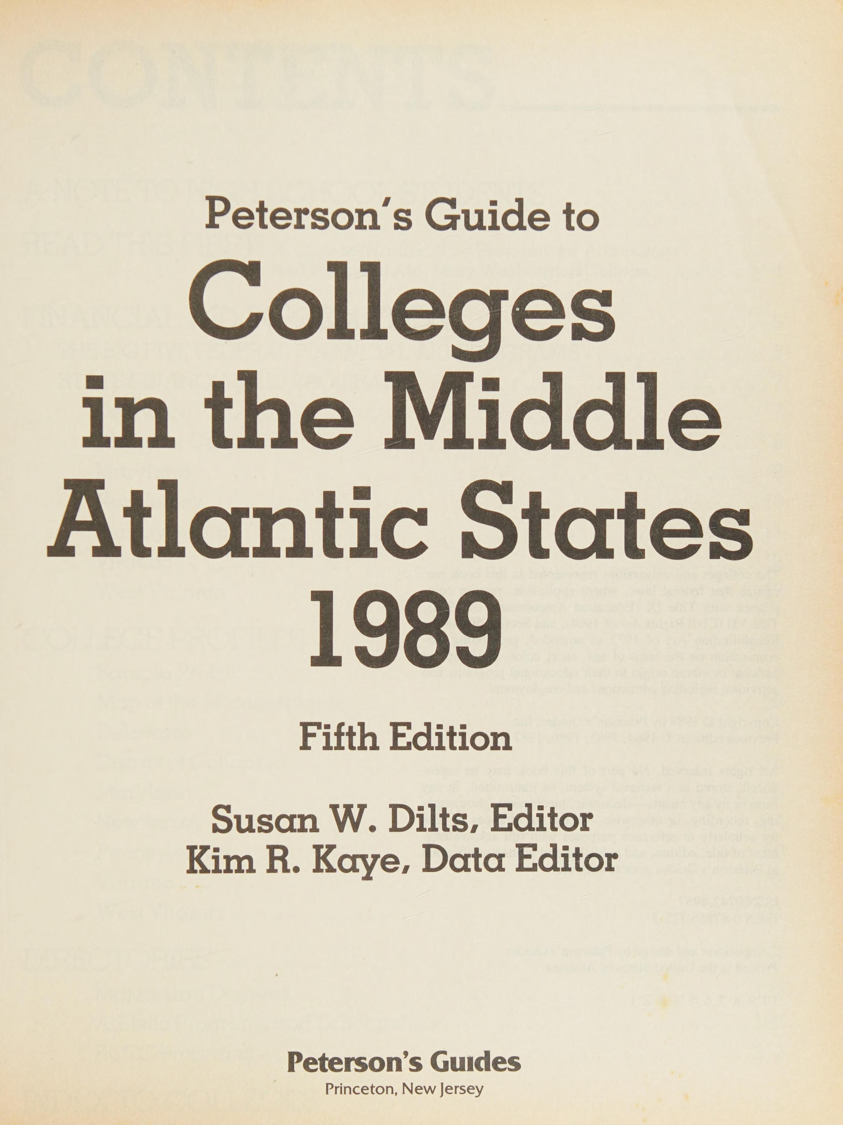 Peterson's Guide to Colleges in the Middle Atlantic States, 1989