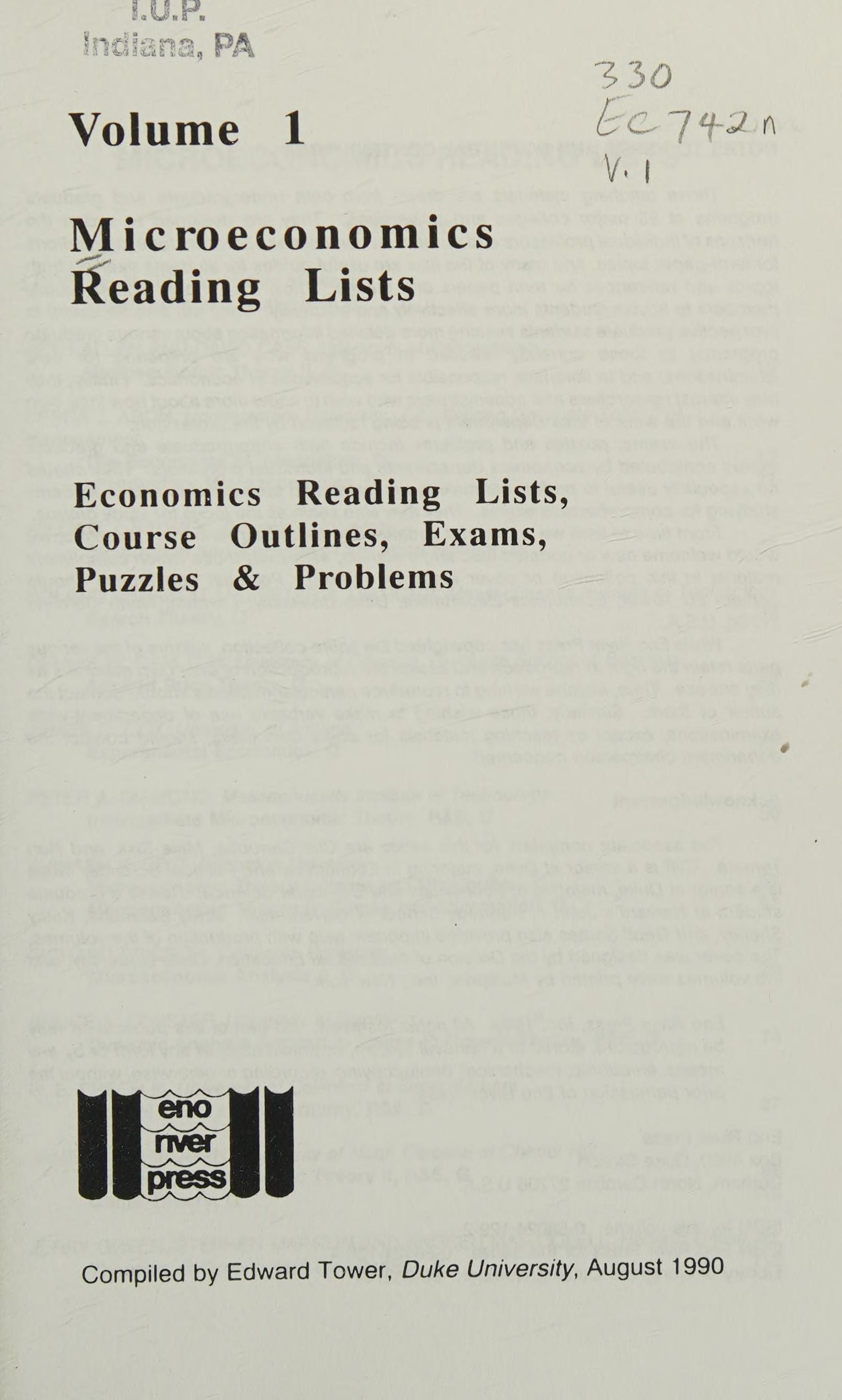 Microeconomics Reading Lists
