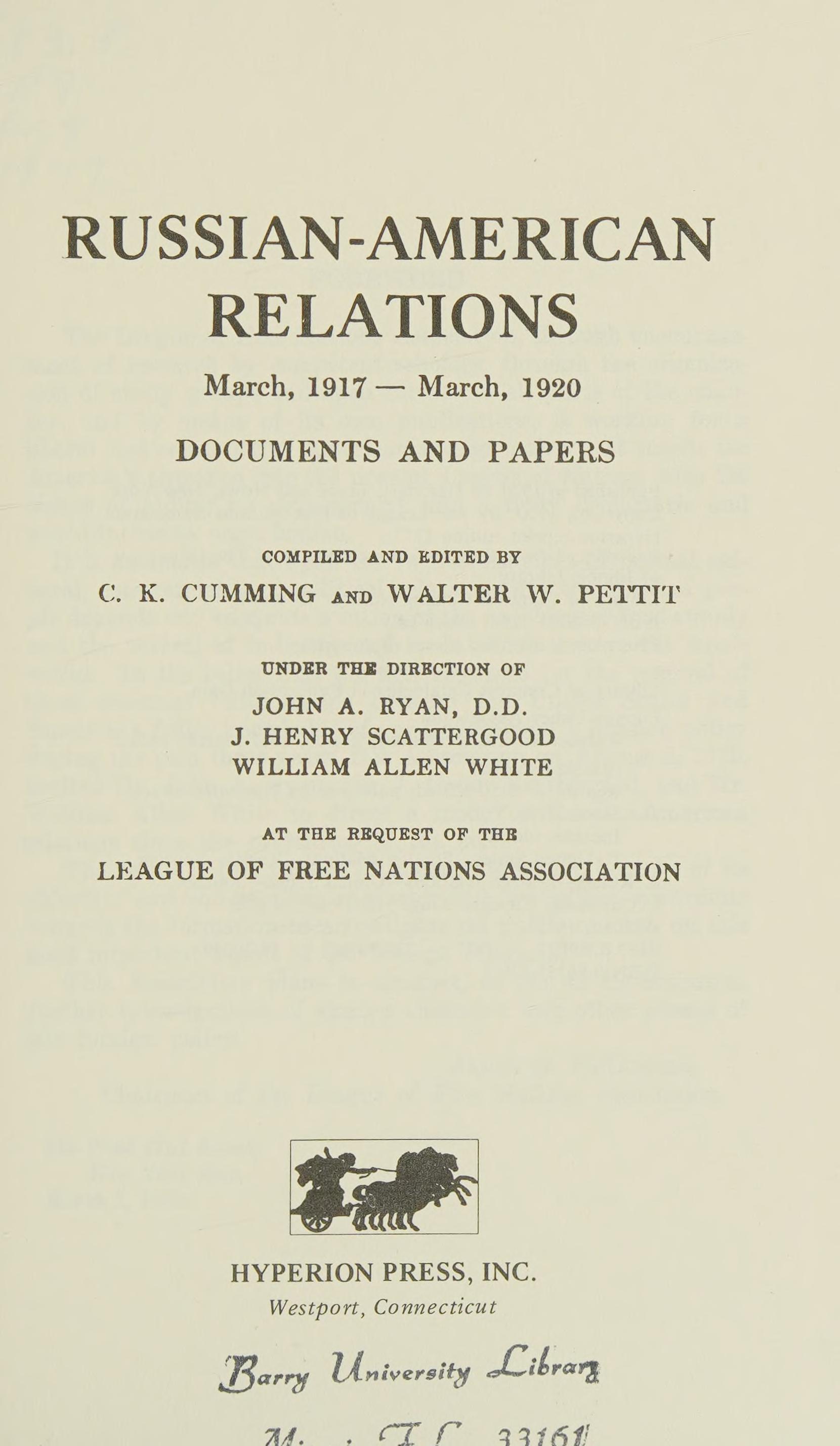 Russian-American Relations, March, 1917-March, 1920