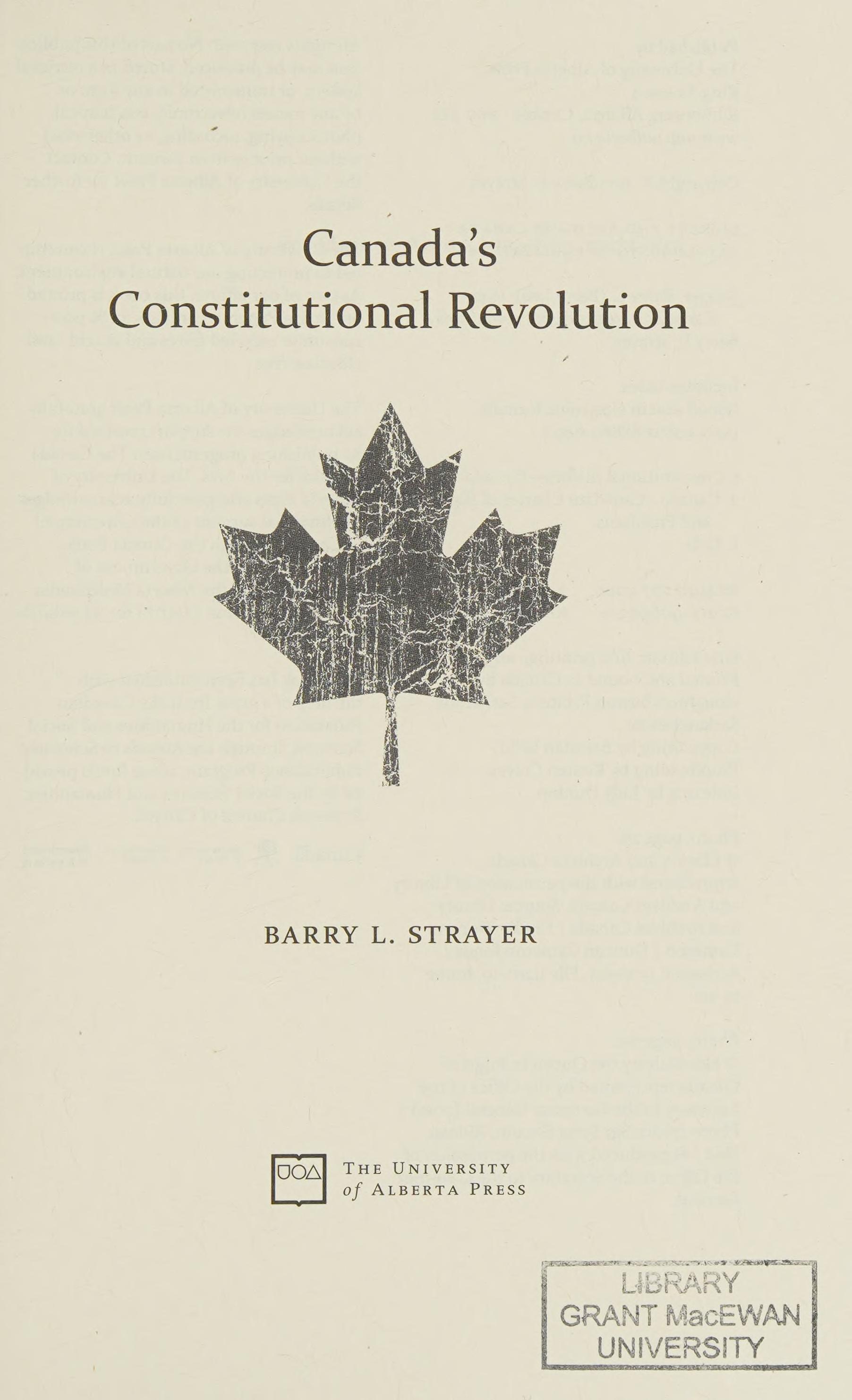 Canada'S Constitutional Revolution