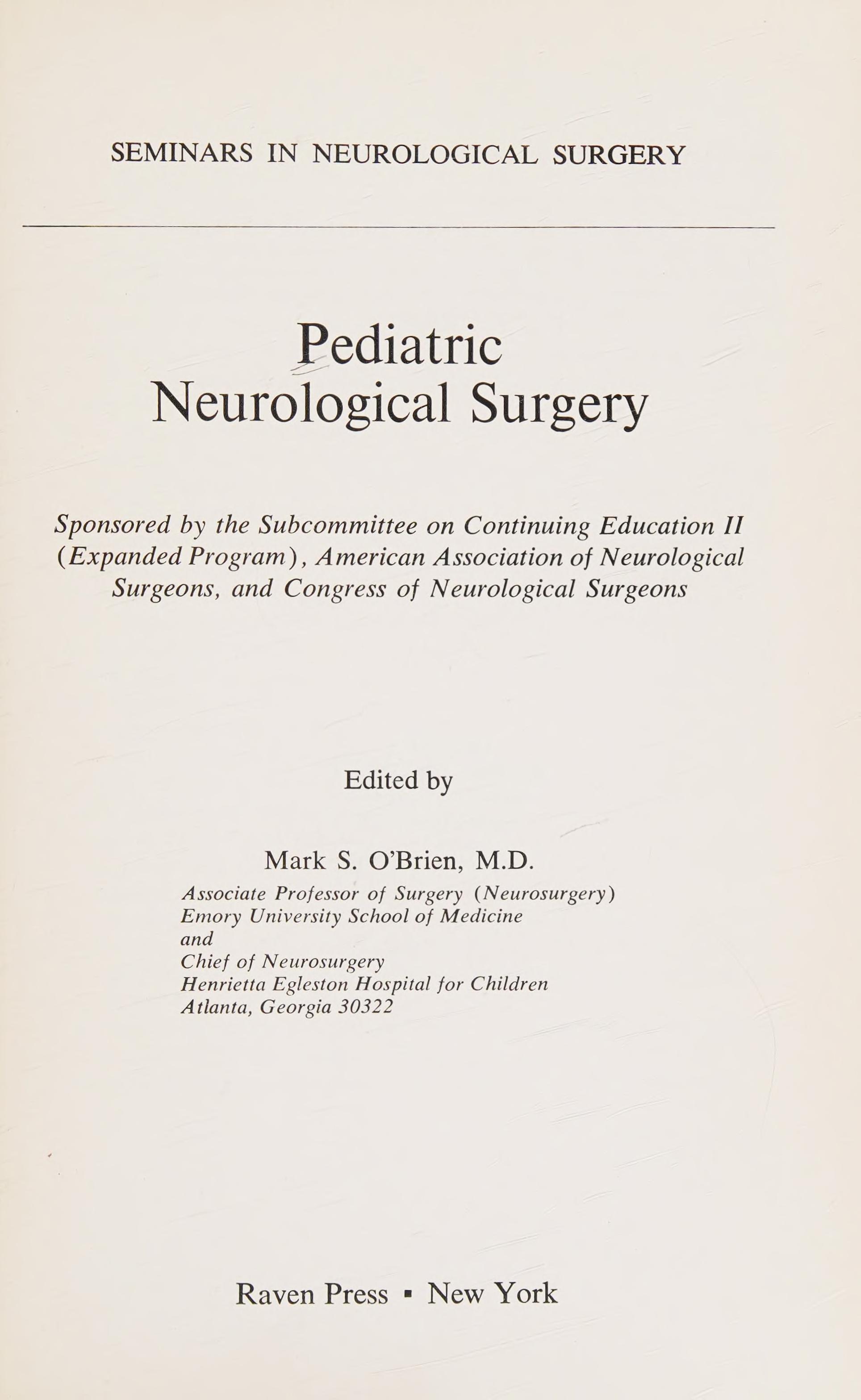 Pediatric Neurological Surgery
