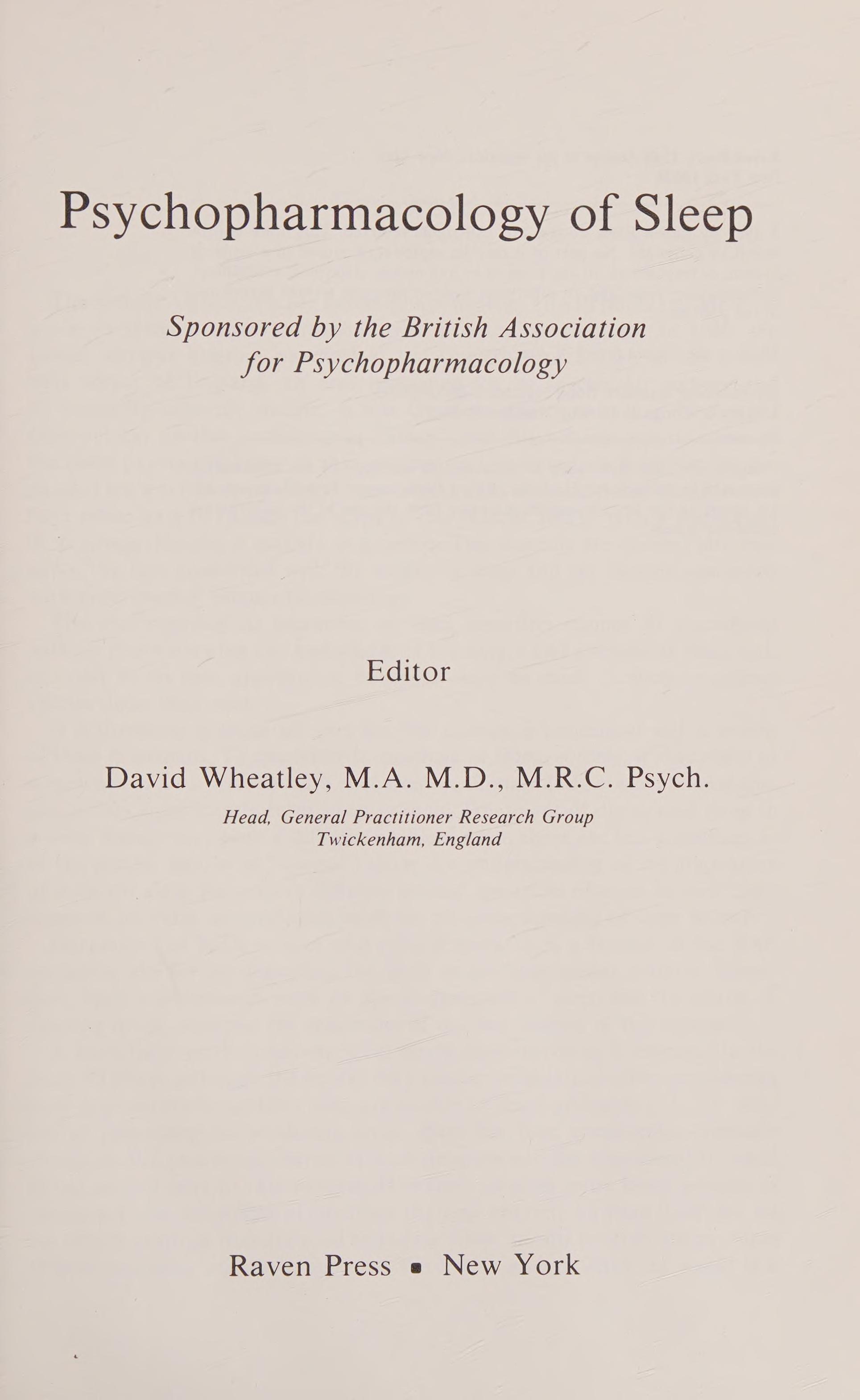 Psychopharmacology of Sleep