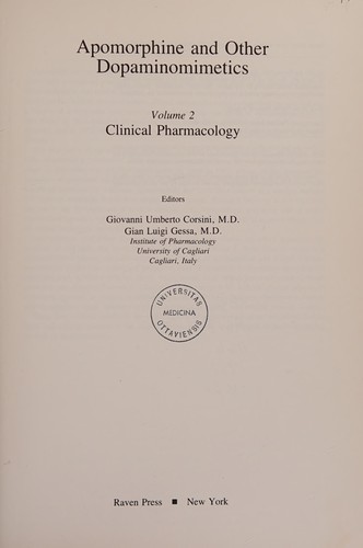Apomorphine and Other Dopaminomimetics, Volume 1