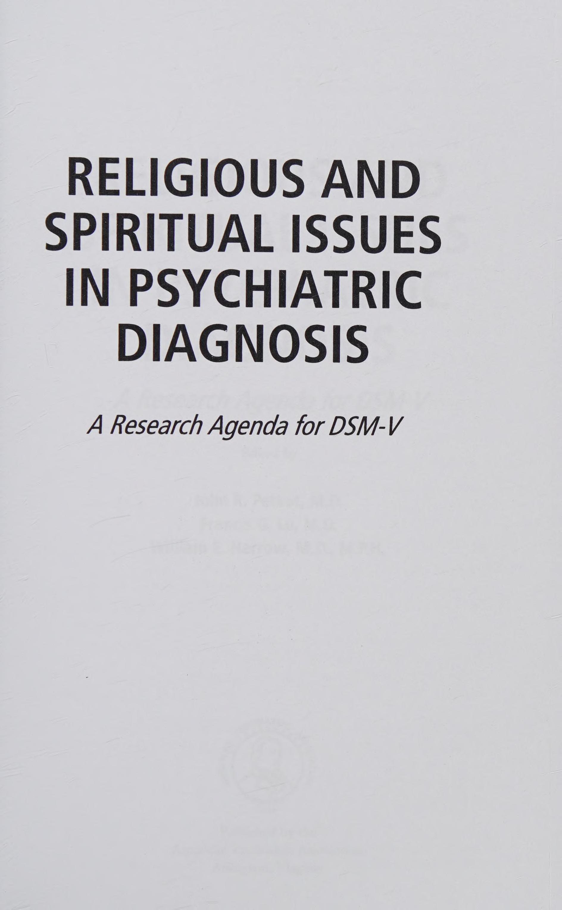 Religious And Spiritual Issues In Psychiatric Diagnosis