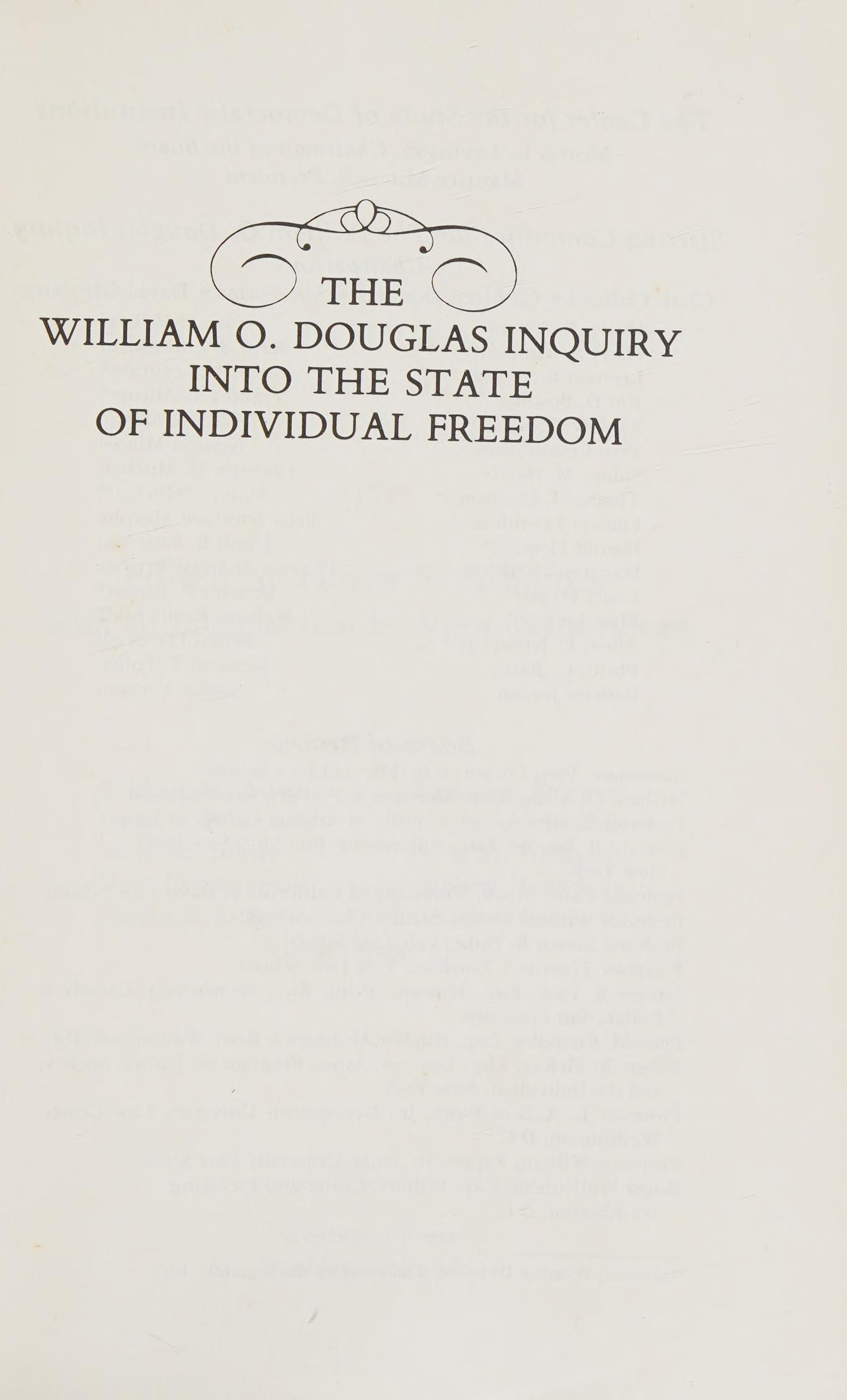 The William O. Douglas Inquiry into the State of Individual Freedom