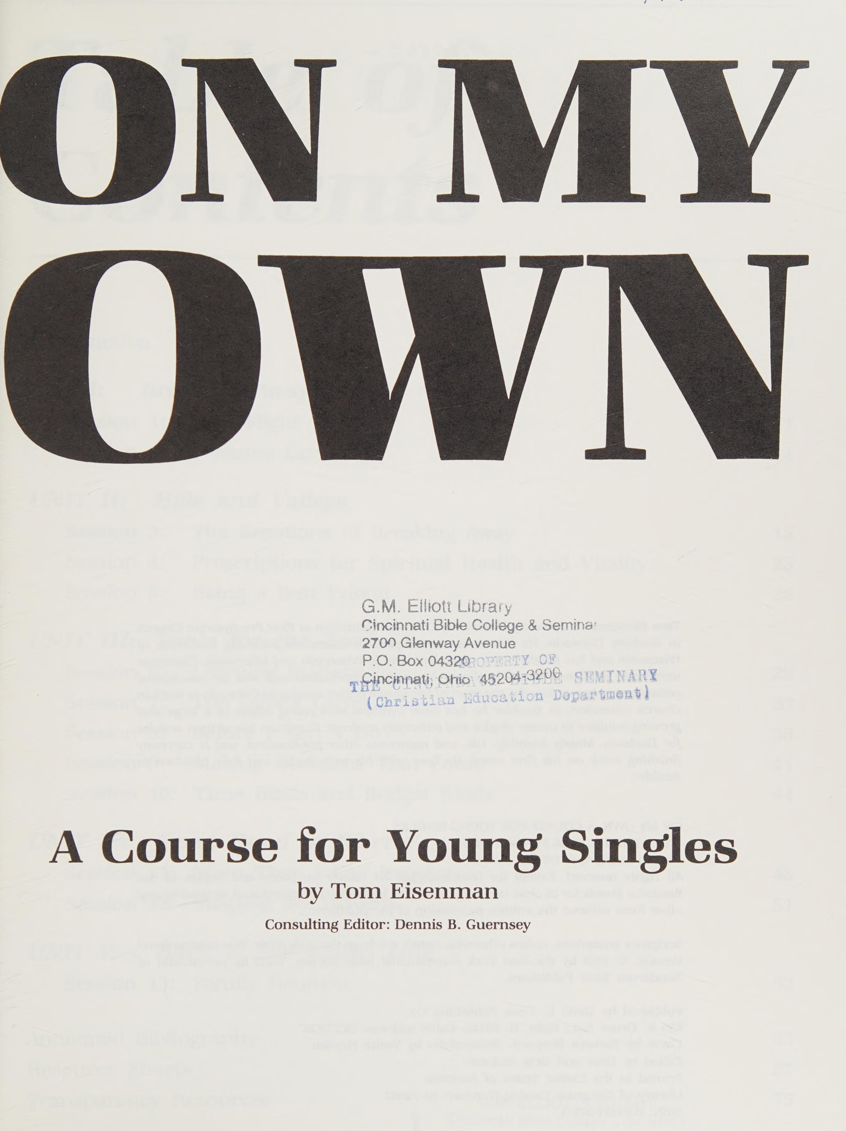 On My Own: A Course For Young Singles
