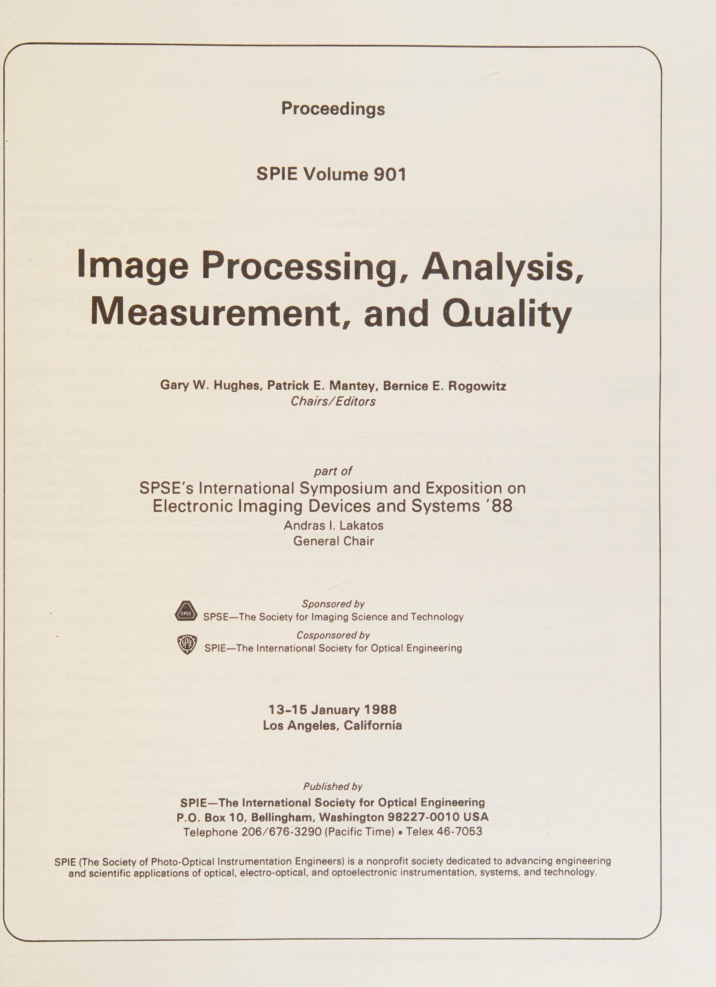 Image Processing, Analysis, Measurement, and Quality