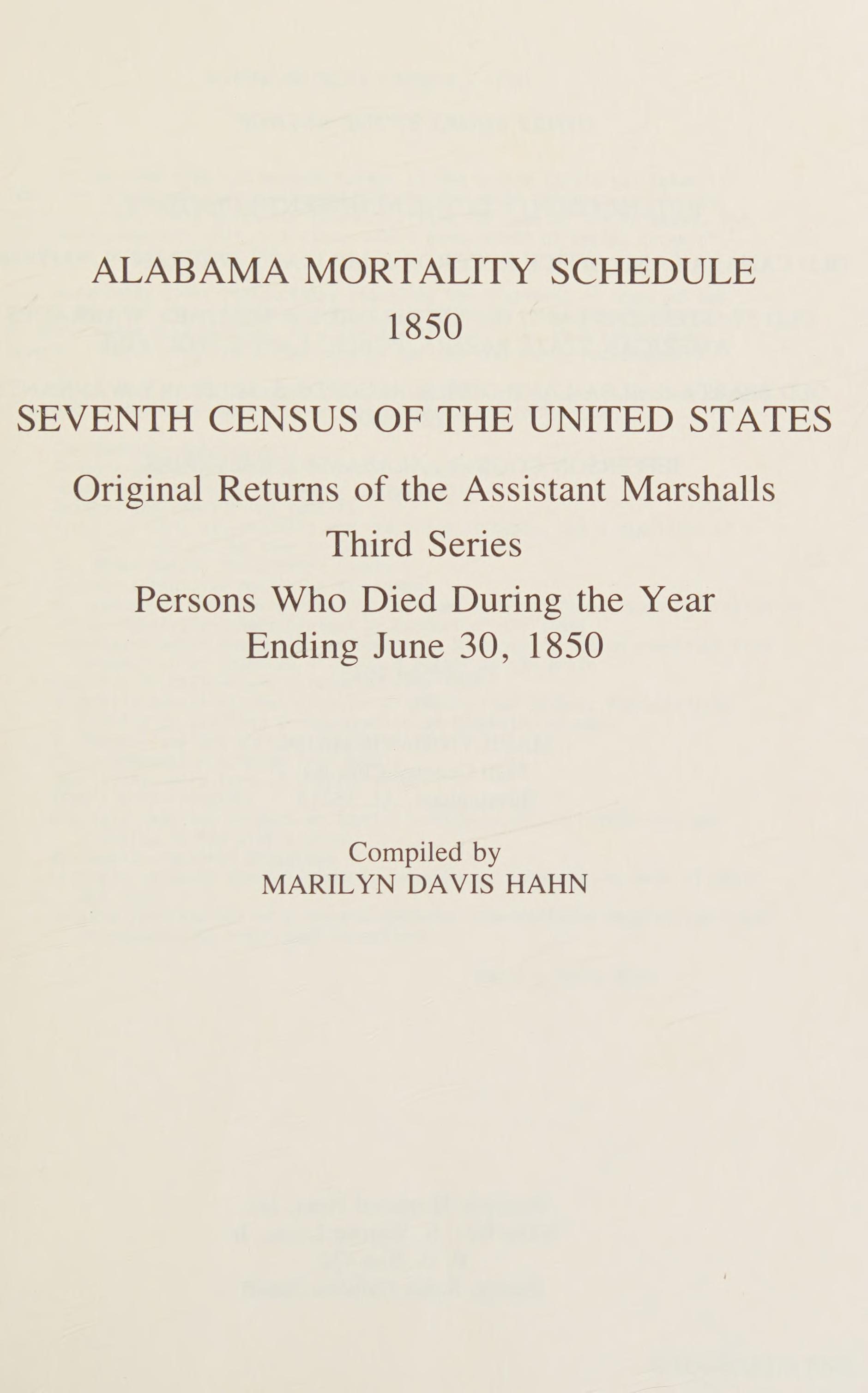 Alabama Morality Schedule, 1850