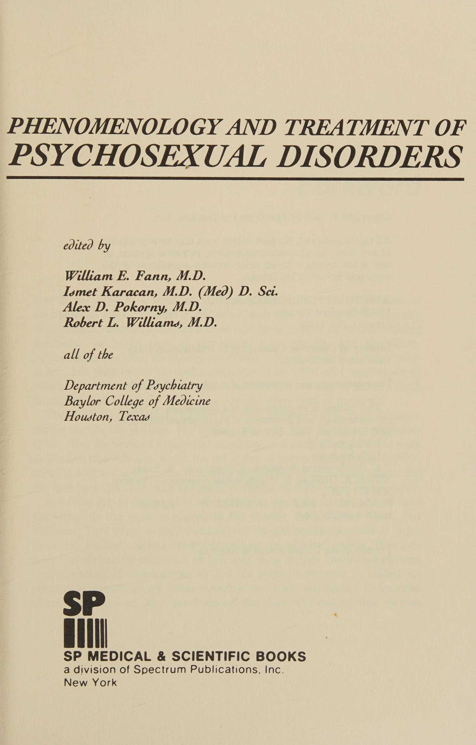 Phenomenology And Treatment Of Psychosexual Disorders