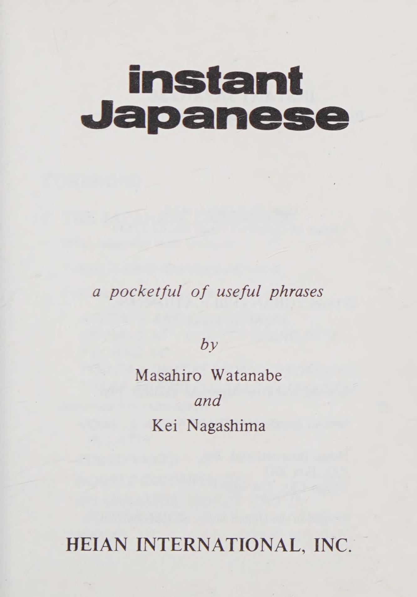 Instant Japanese: A Pocketful Of Useful Phrases