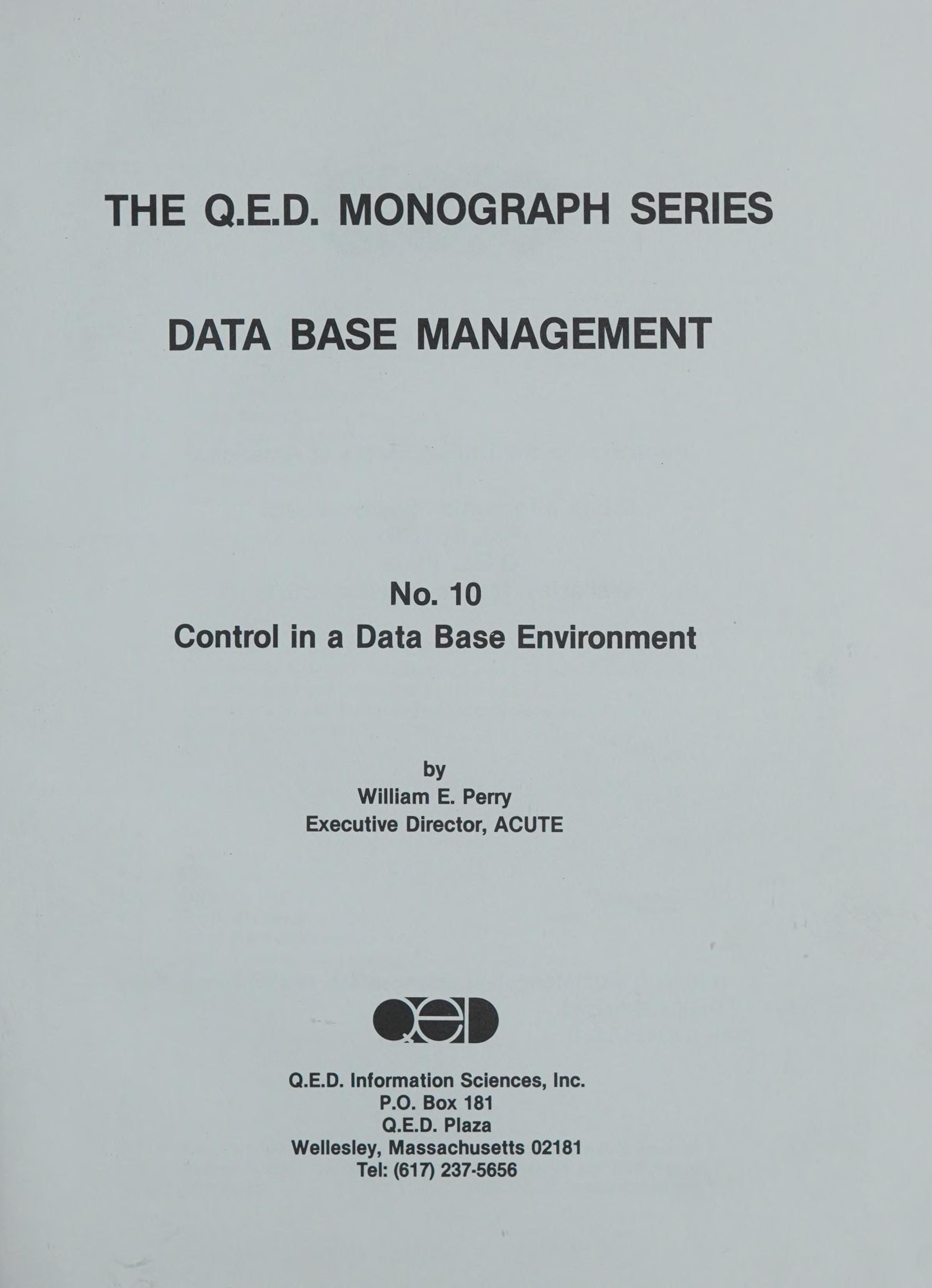 Control In A Data Base Environment