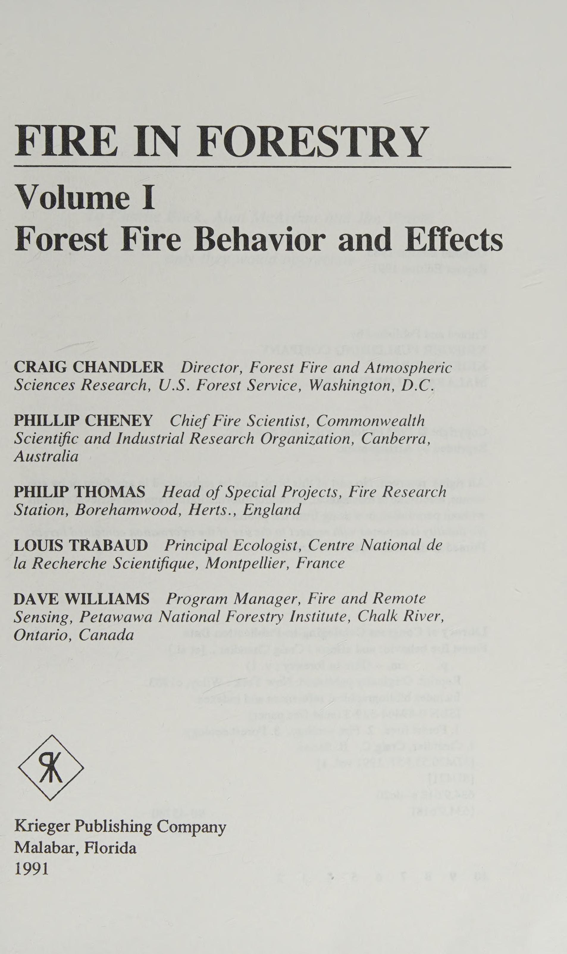 Forest Fire Behavior and Effects