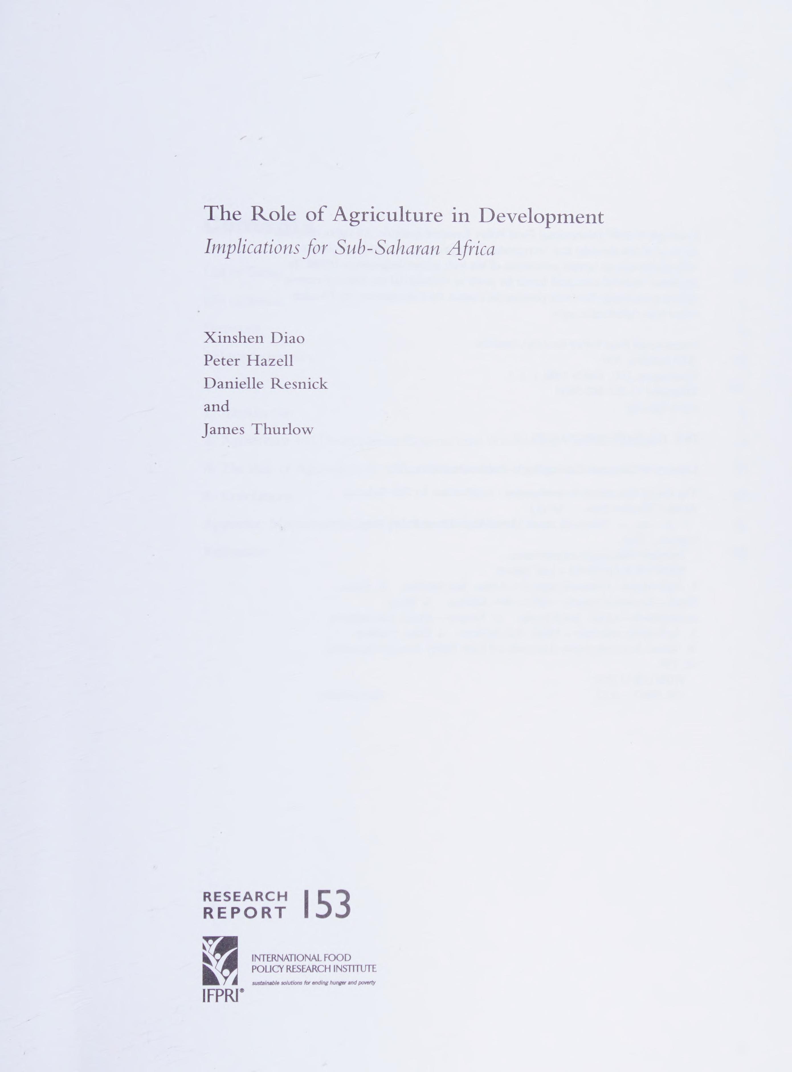 The Role Of Agriculture In Development: Implications For Sub-Saharan Africa