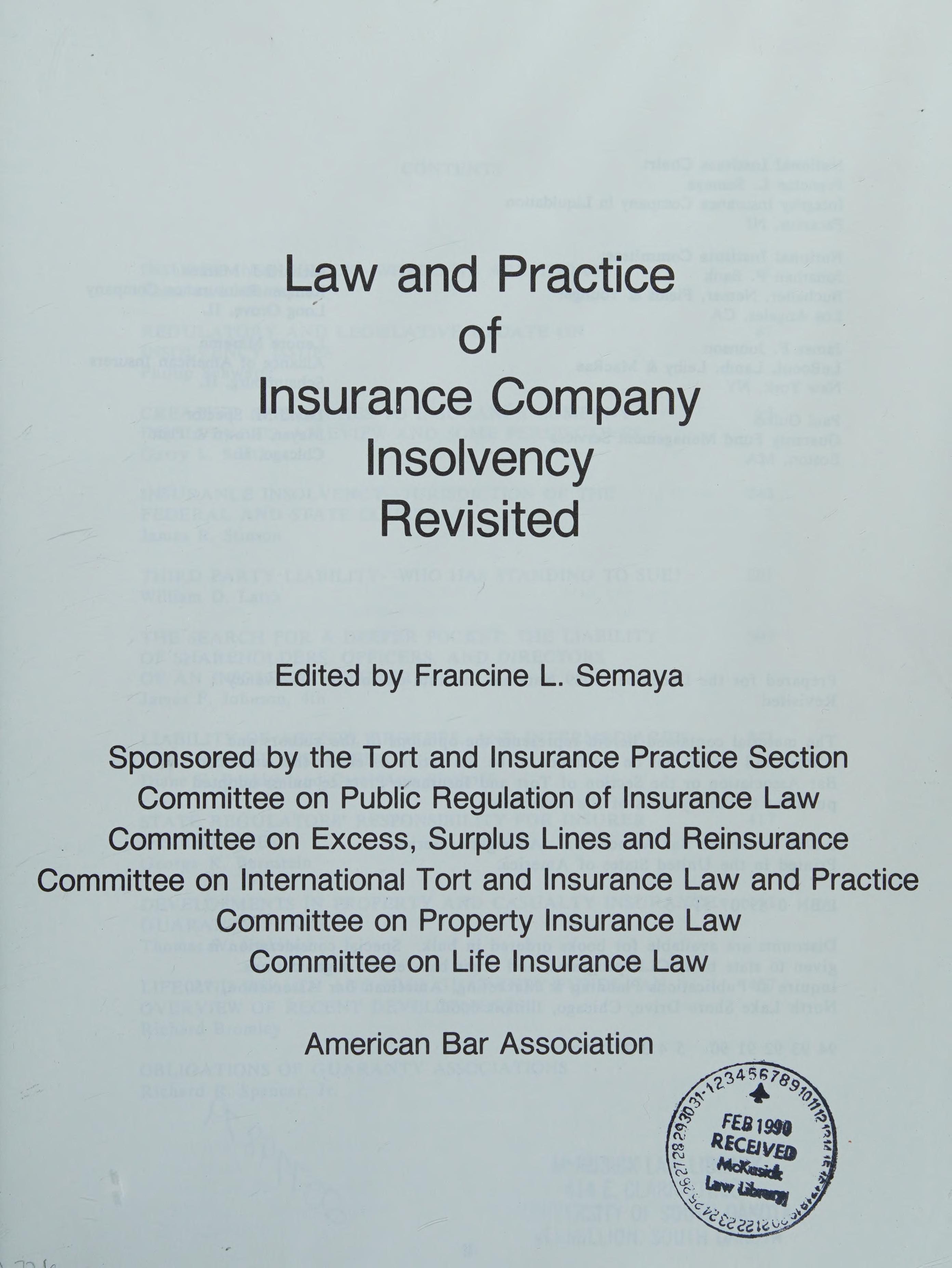 Law And Practice Of Insurance Company Insolvency Revisited