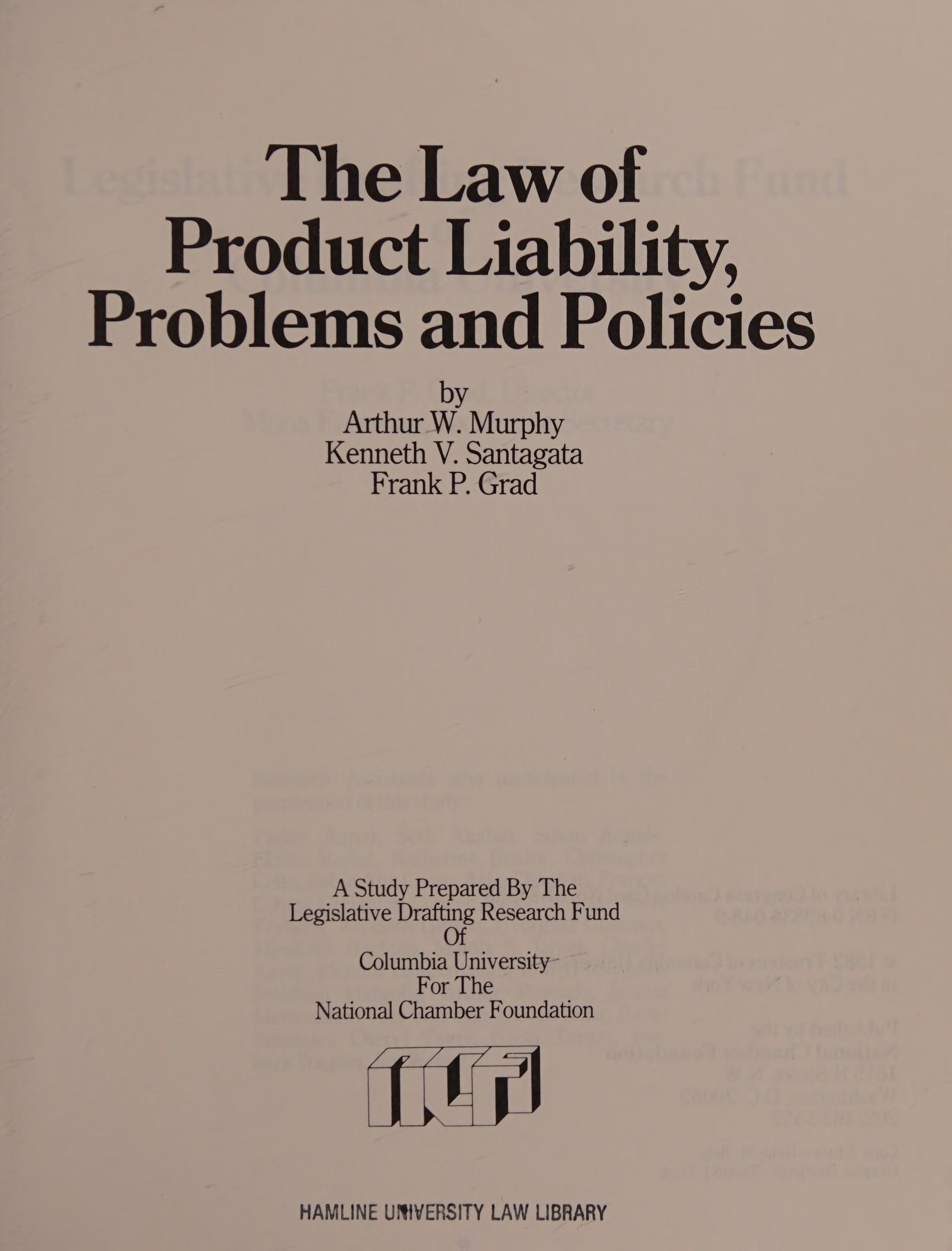 The Law of Product Liability Problems Policies