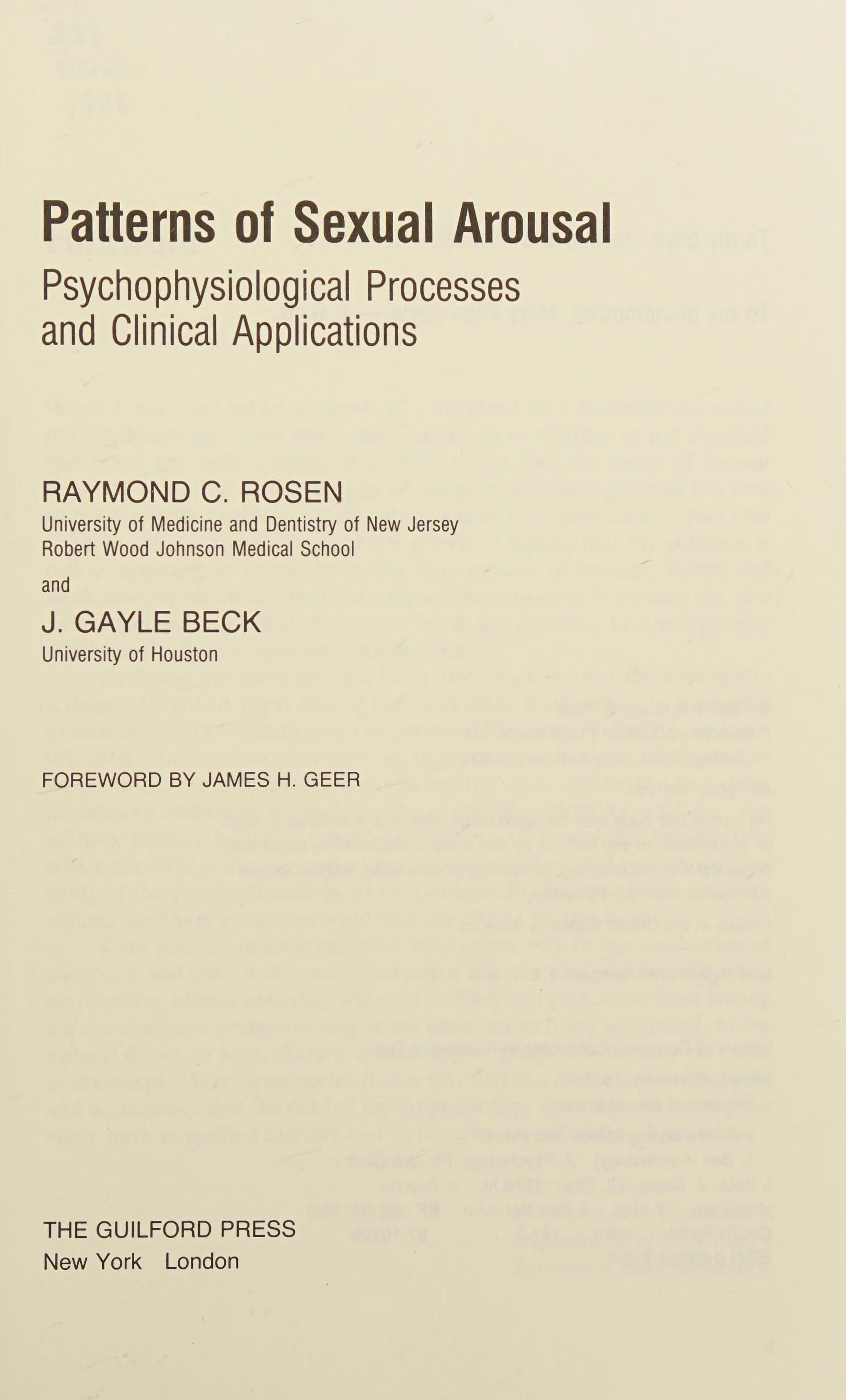 Patterns Of Sexual Arousal: Psychophysiological Processes & Clinical Applications