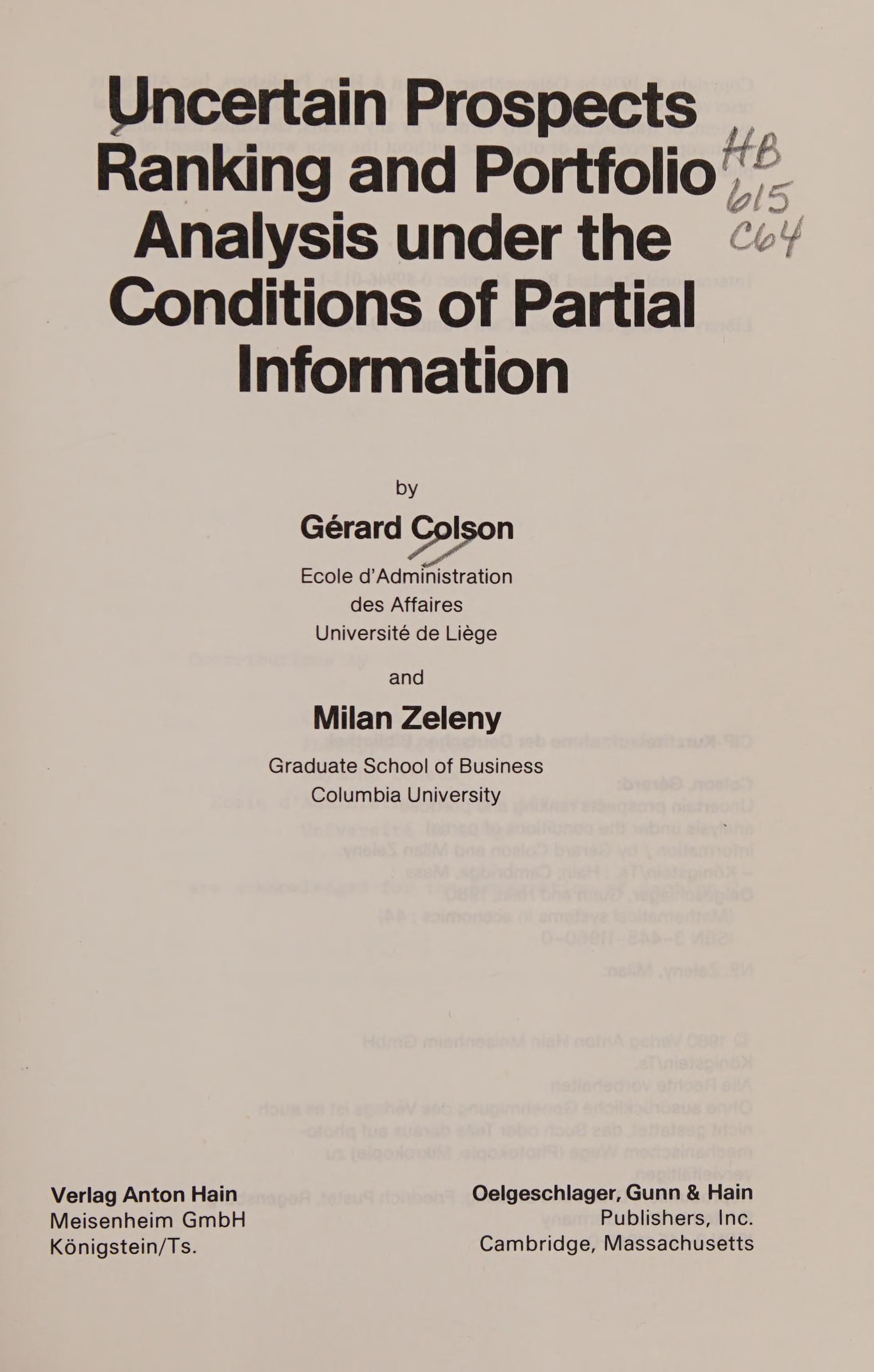 Uncertain Prospects Ranking And Portfolio Analysis Under The Conditions Of Partial Information