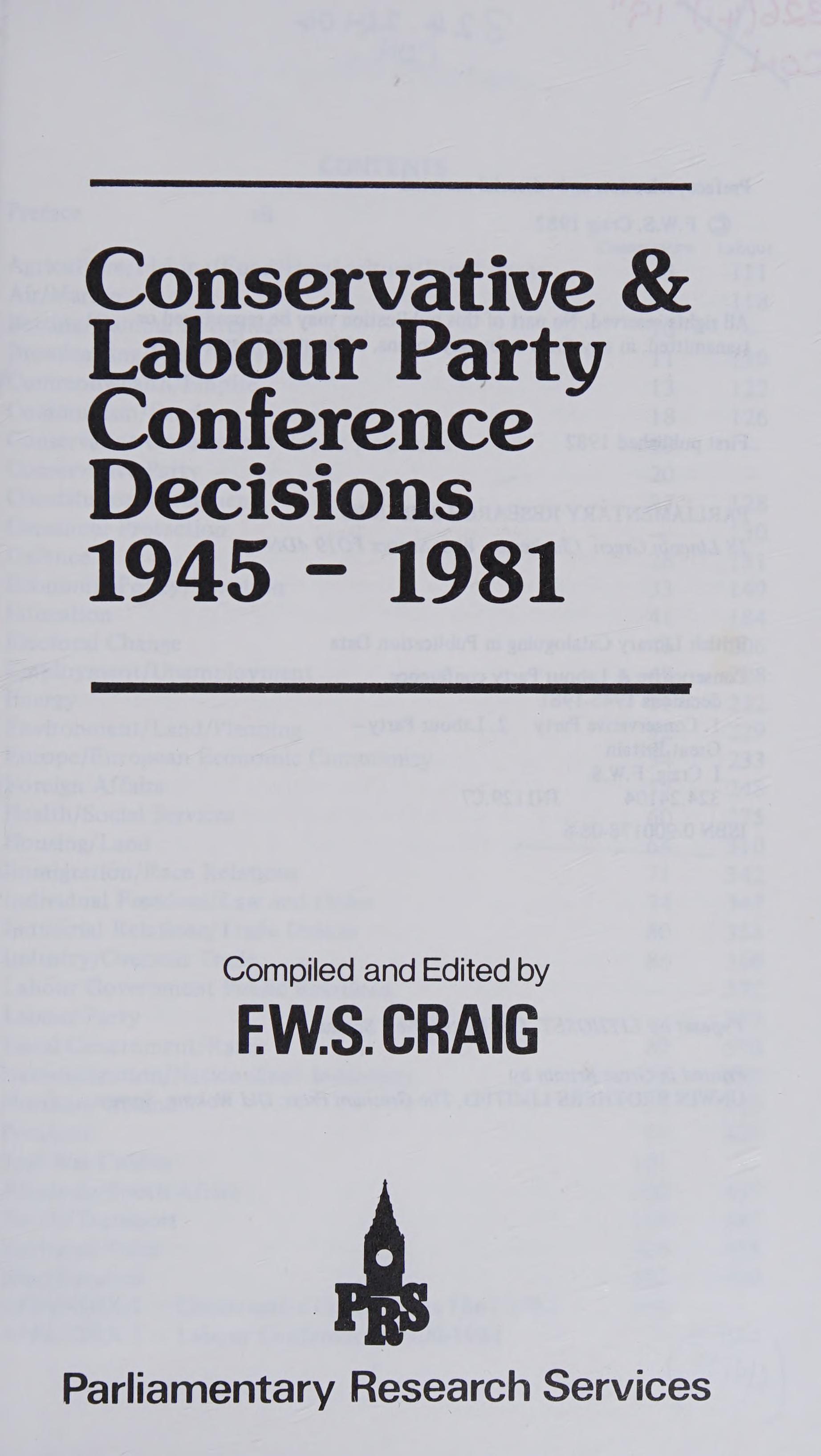 Conservative & Labour Party Conference Decisions, 1945-1981