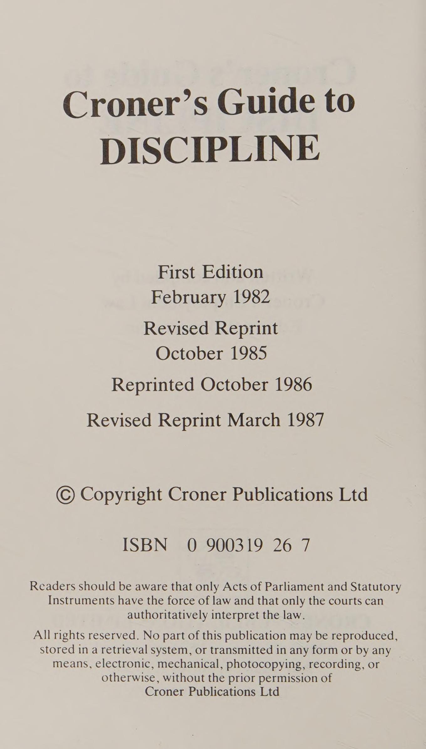 Croner'S Guide To Discipline