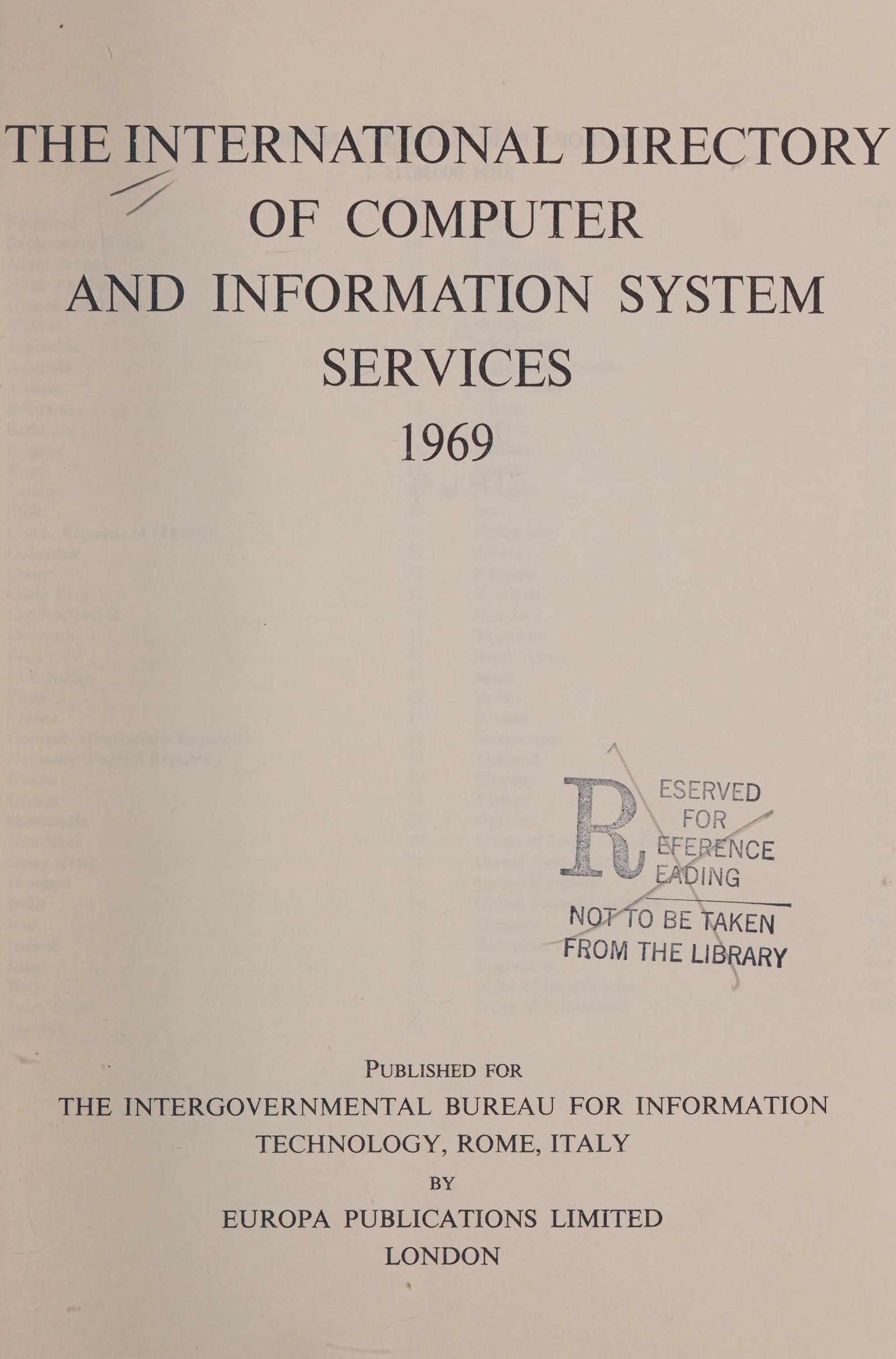 International Directory of Computer and Information System Services 1969