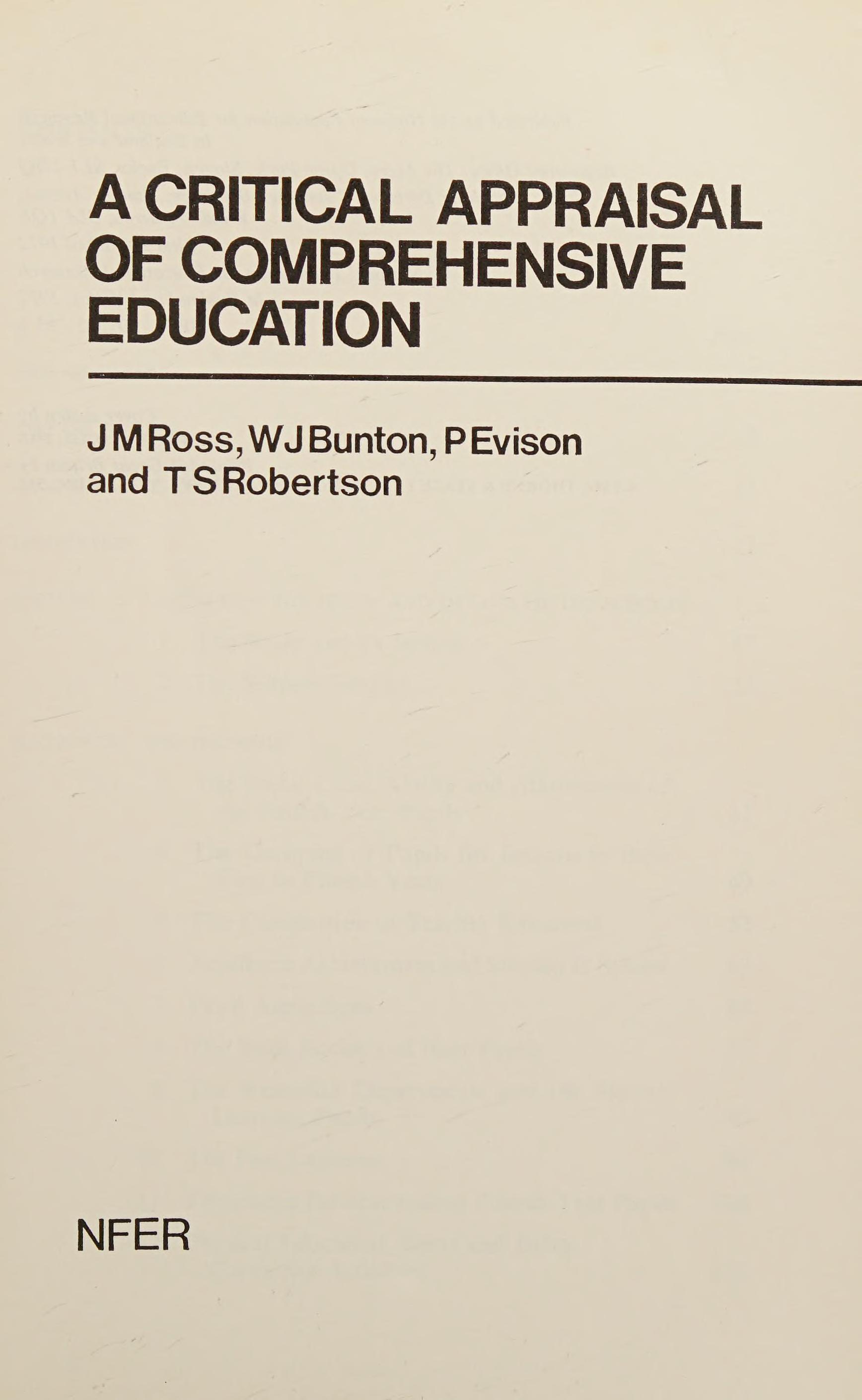 A Critical Appraisal of Comprehensive Education