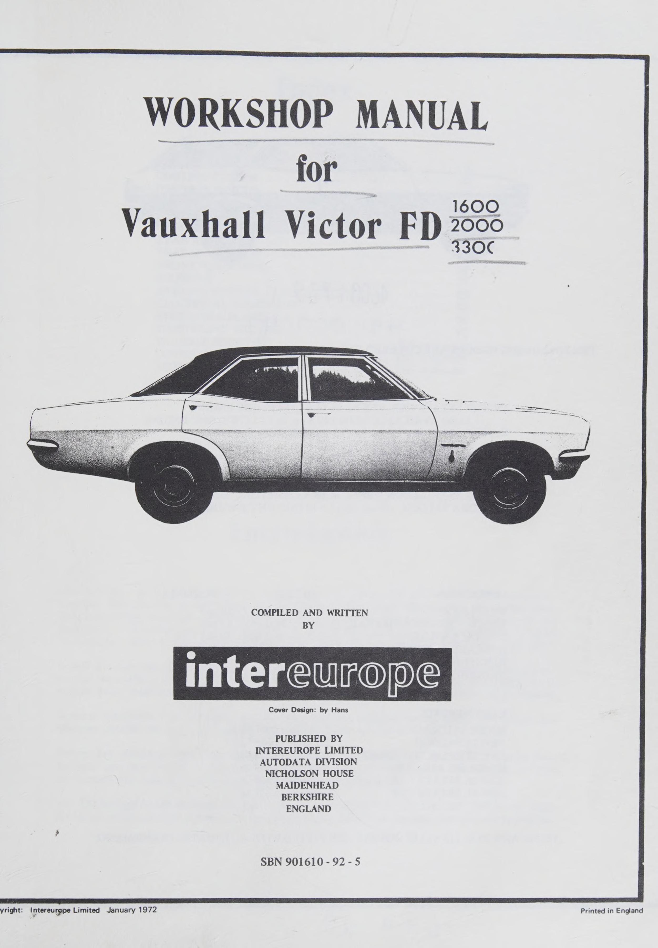 Workshop Manual For Vauxhall Victor FD 1600, 2000, 3300