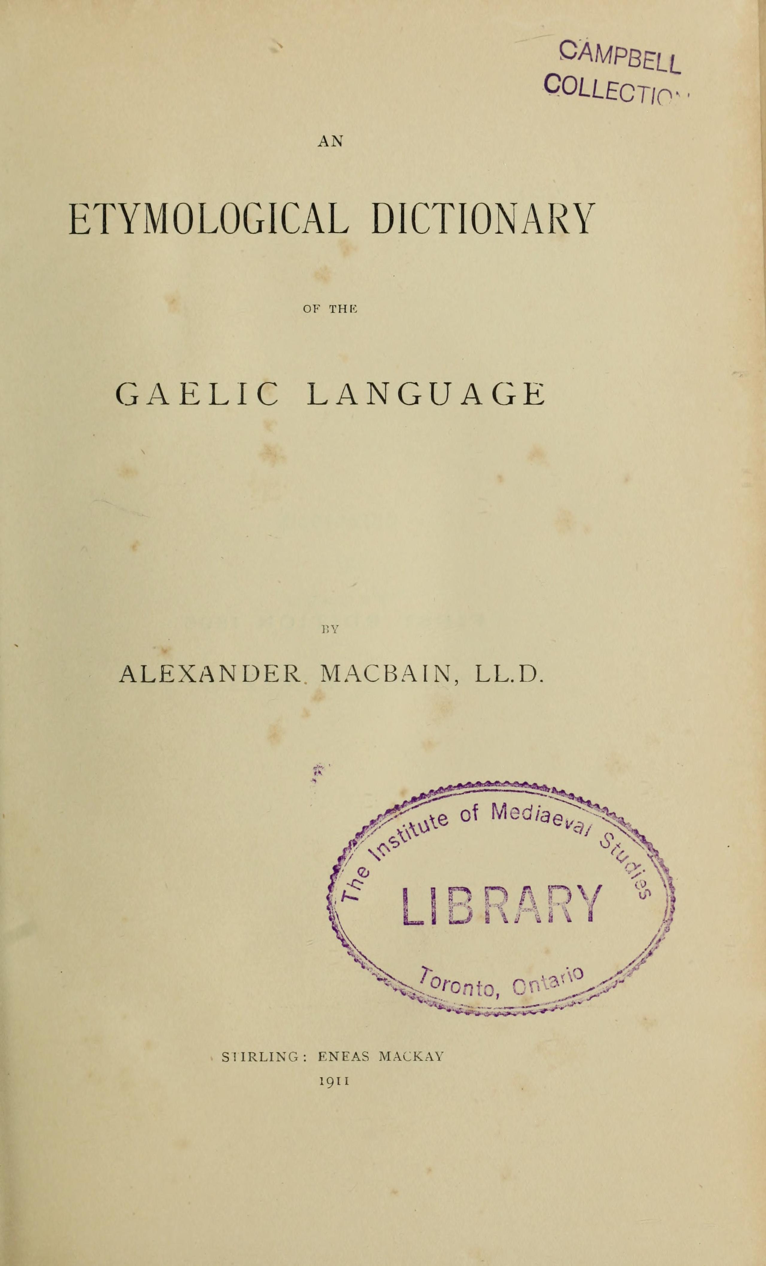 An Etymological Dictionary of the Gaelic Language