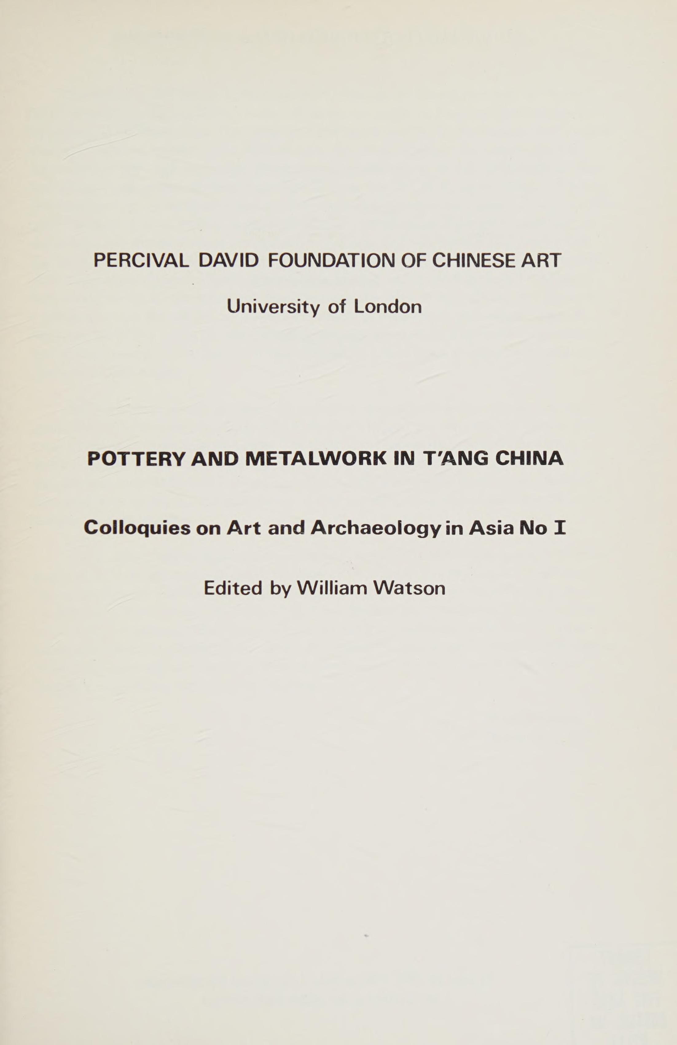 Pottery & Metalwork in Tʻang China