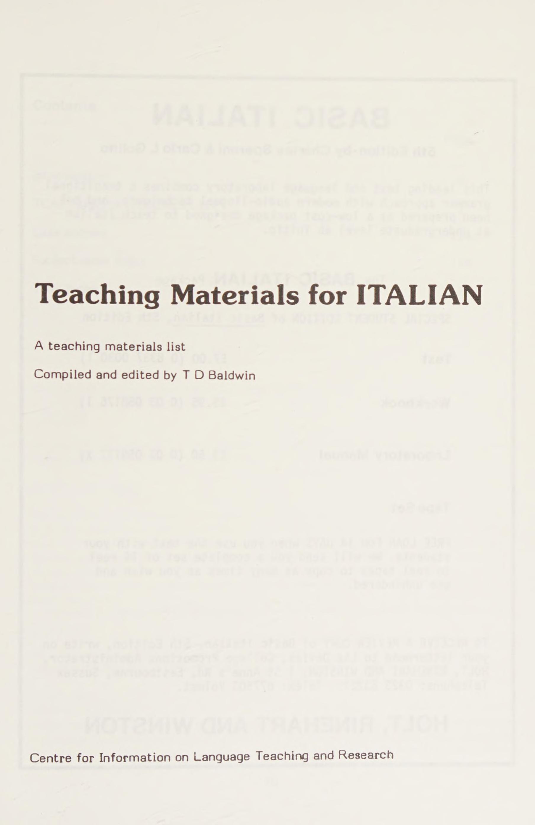 Teaching Materials for Italian