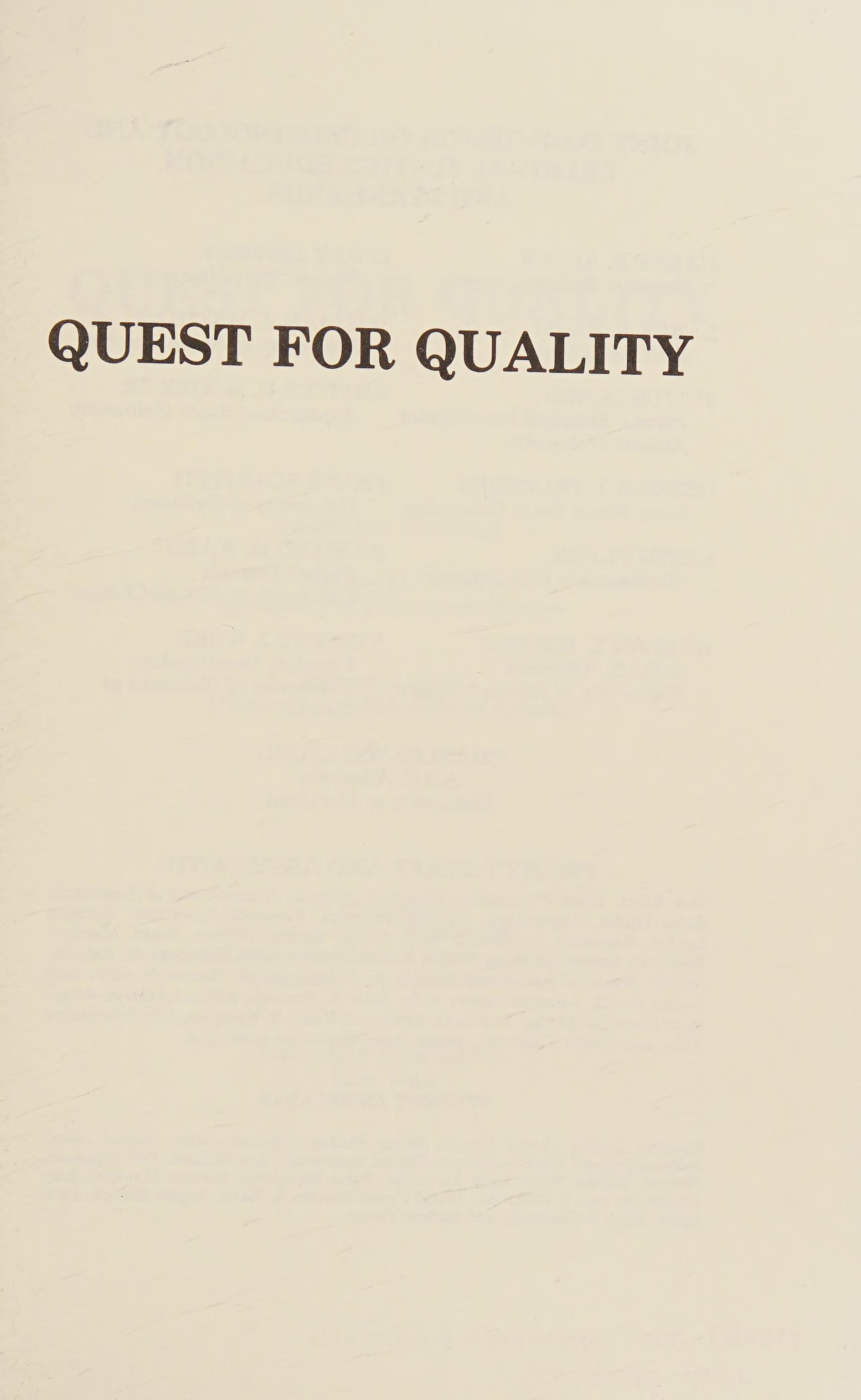 Quest For Quality: A Publication Of The Joint Commission On Criminology And Criminal Justice Education And Standards