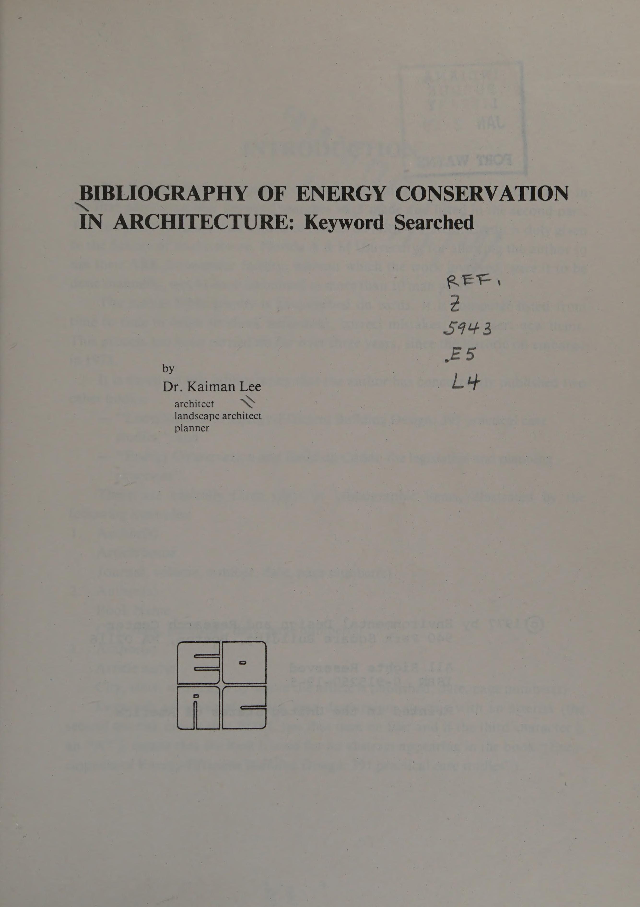 Bibliography of energy conservation in architecture