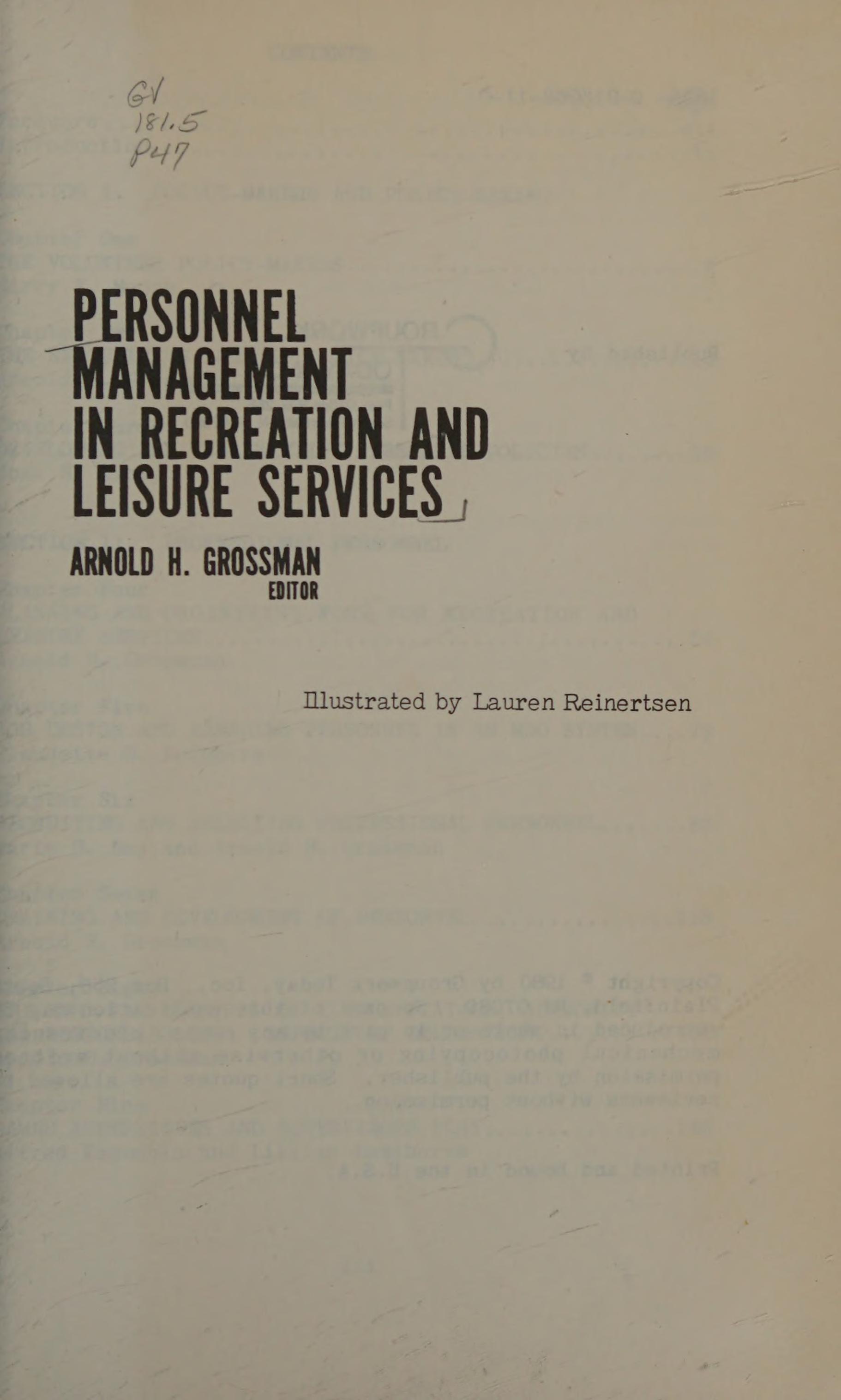 Personnel Management in Recreation and Leisure Services