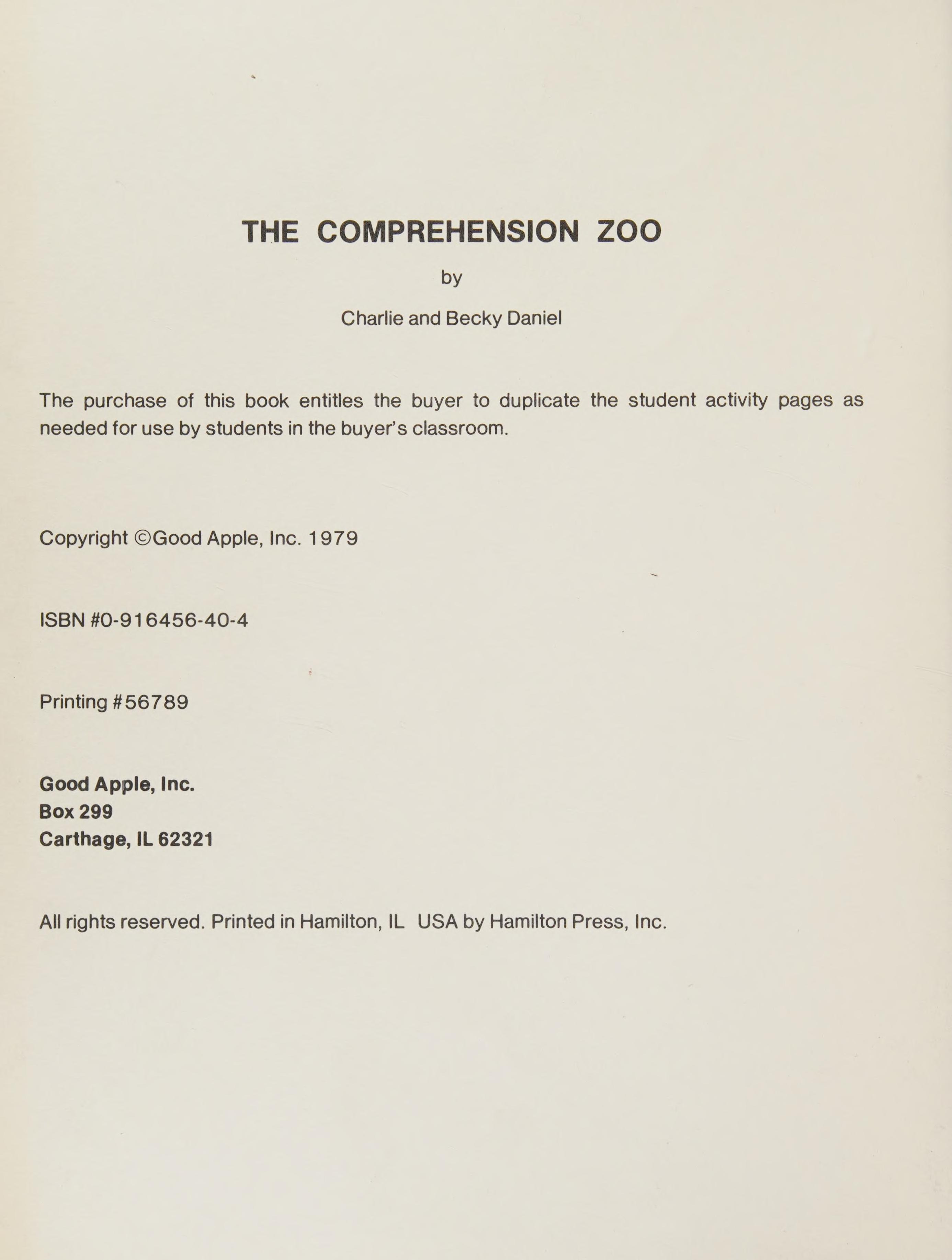 Comprehension Zoo: A Collection Of Reading Comprehension Activities