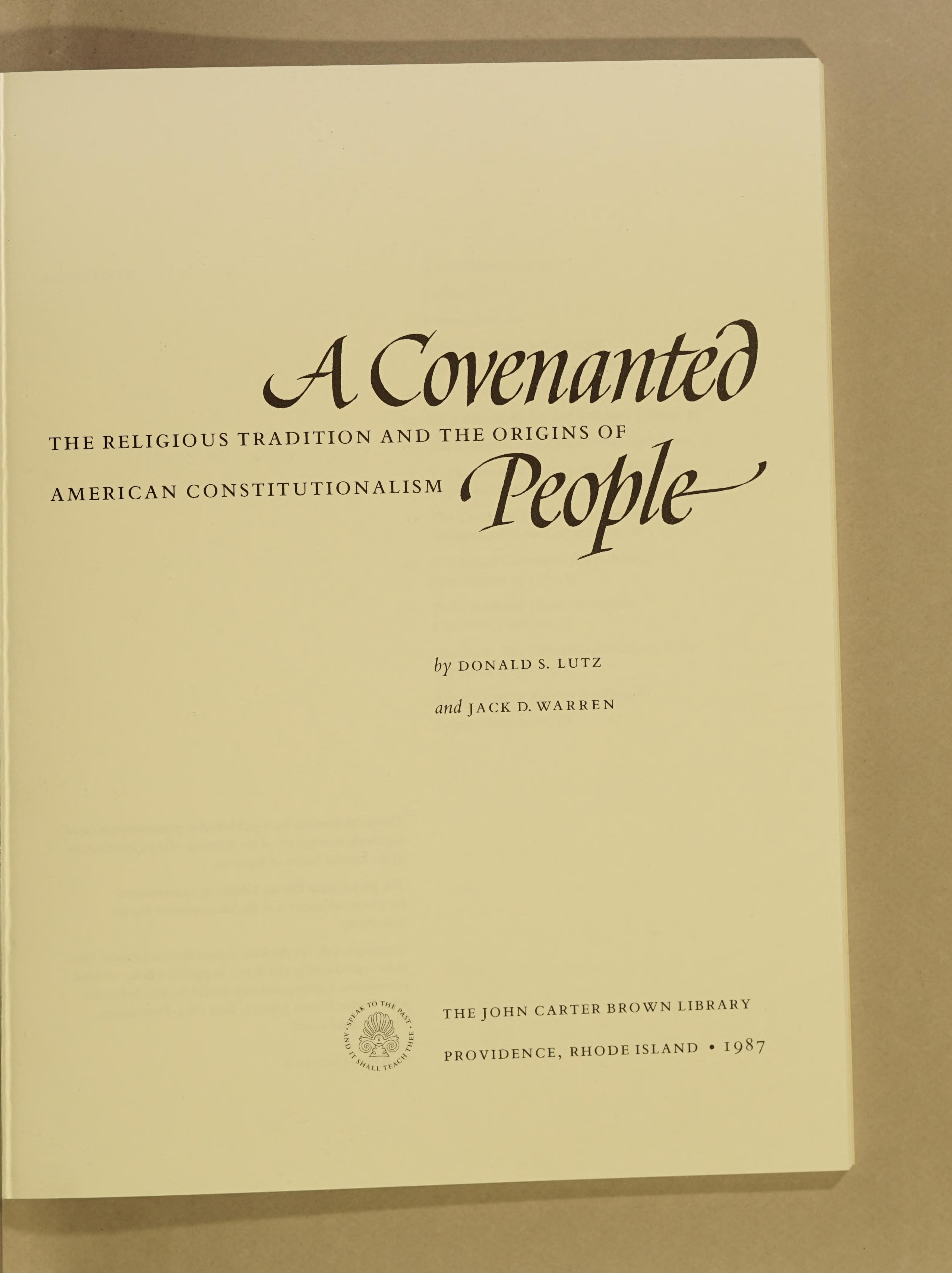 Covenanted People: The Religion Tradition And The Origin Of American Constitutionalism