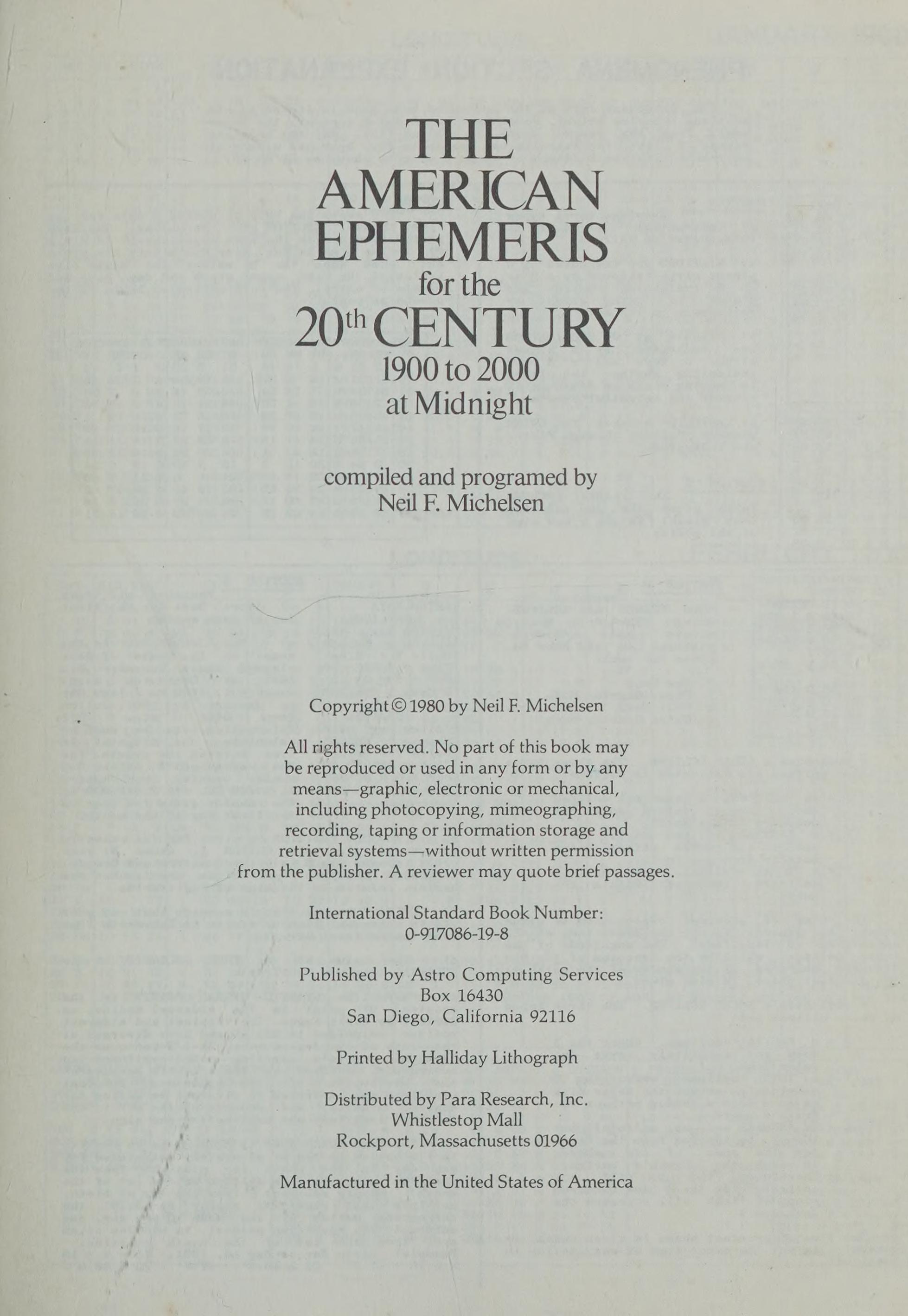 The American Ephemeris for the 20th Century