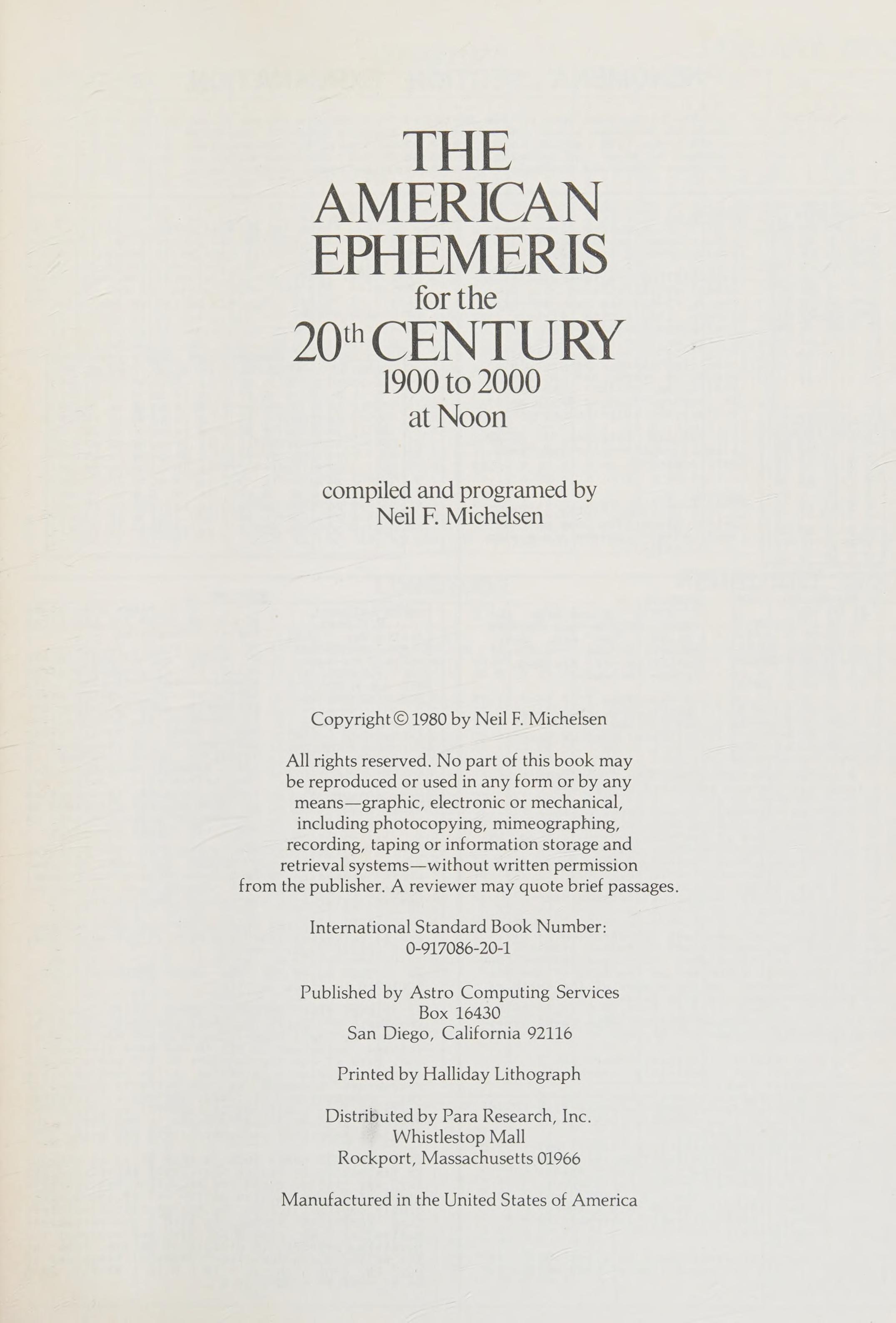 The American Ephemeris For The 20th Century: 1900 To 2000 At Noon