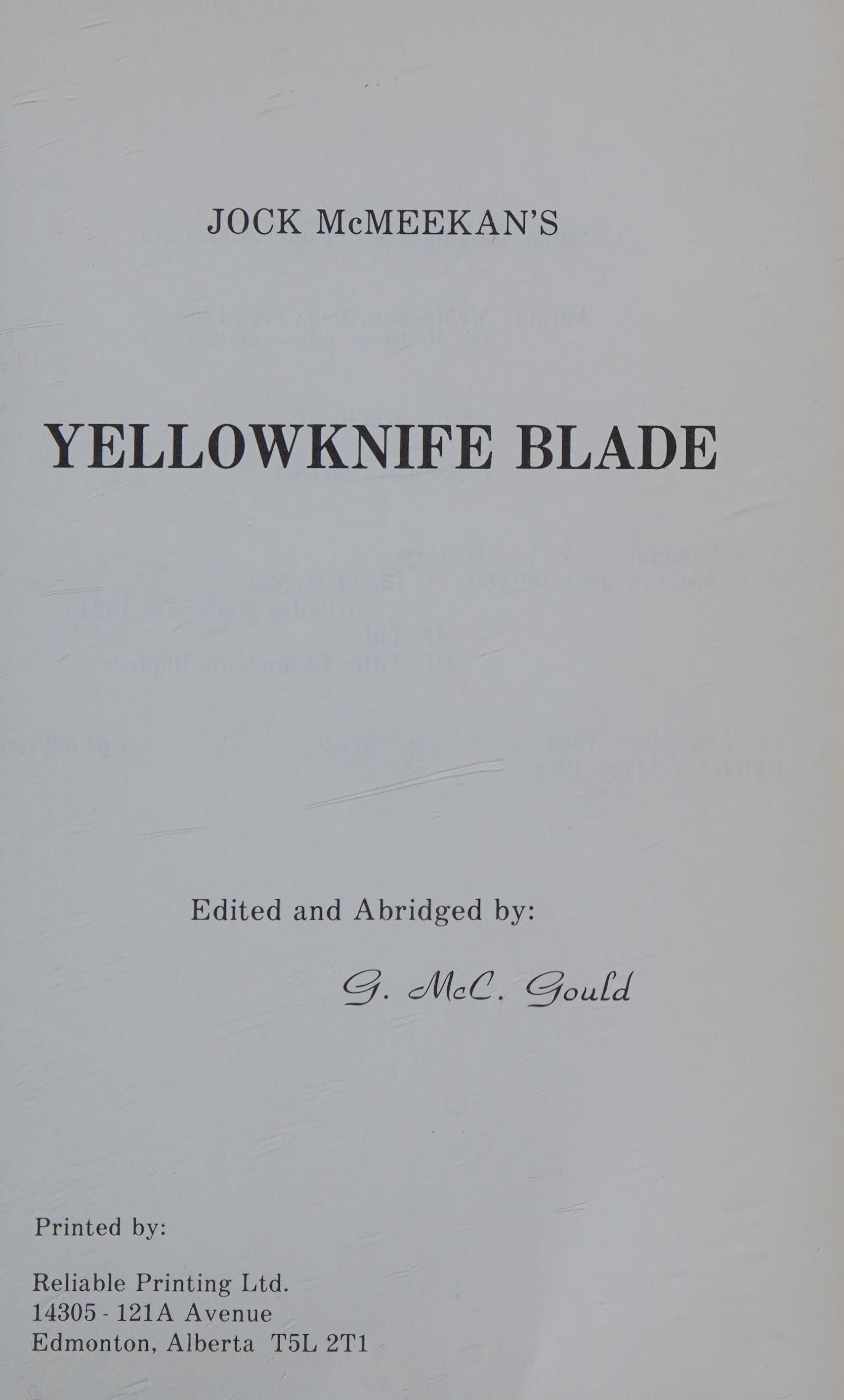 Jock McMeekan'S Yellowknife Blade