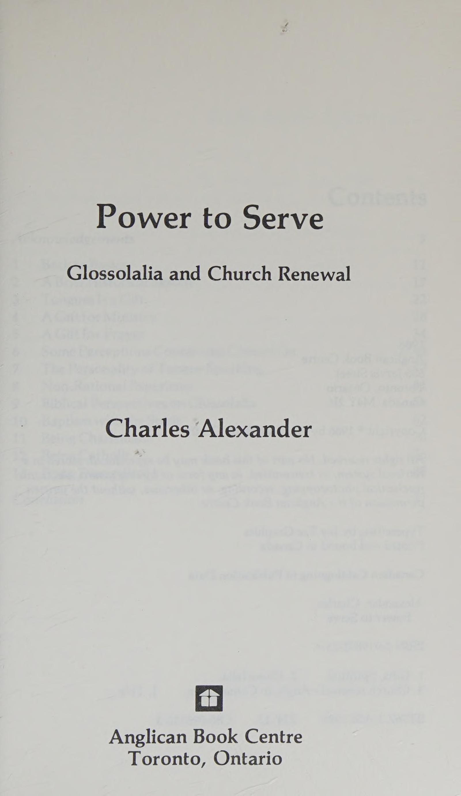 Power To Serve: Glossolalia And Church Renewal