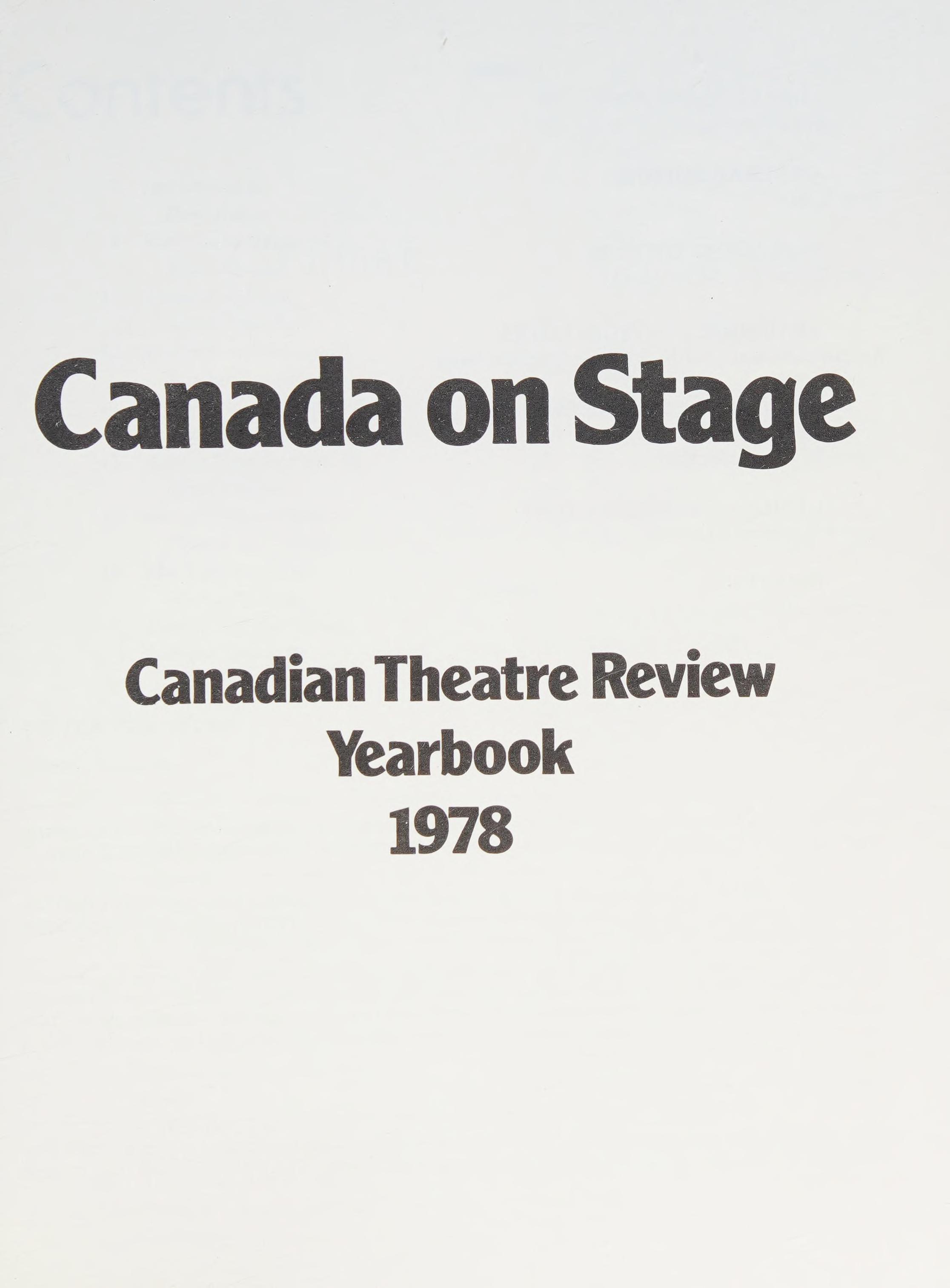 Canada On Stage: Canadian Theatre Review Yearbook 1978