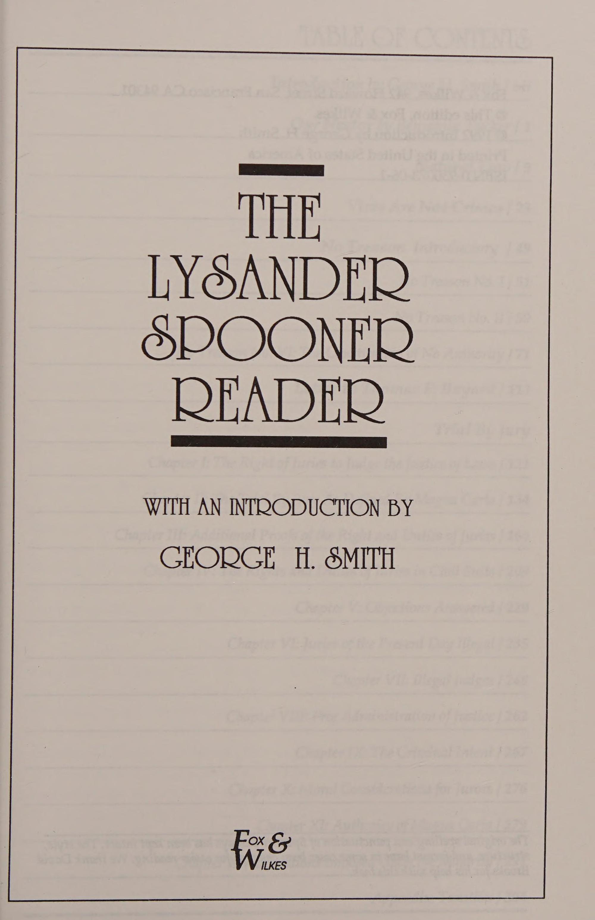 The Lysander Spooner Reader