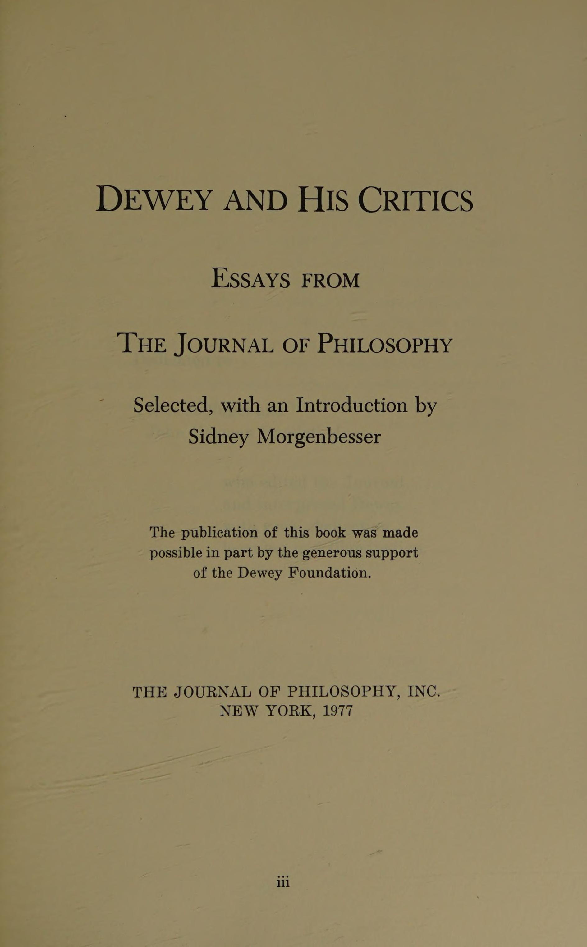 Dewey and His Critics